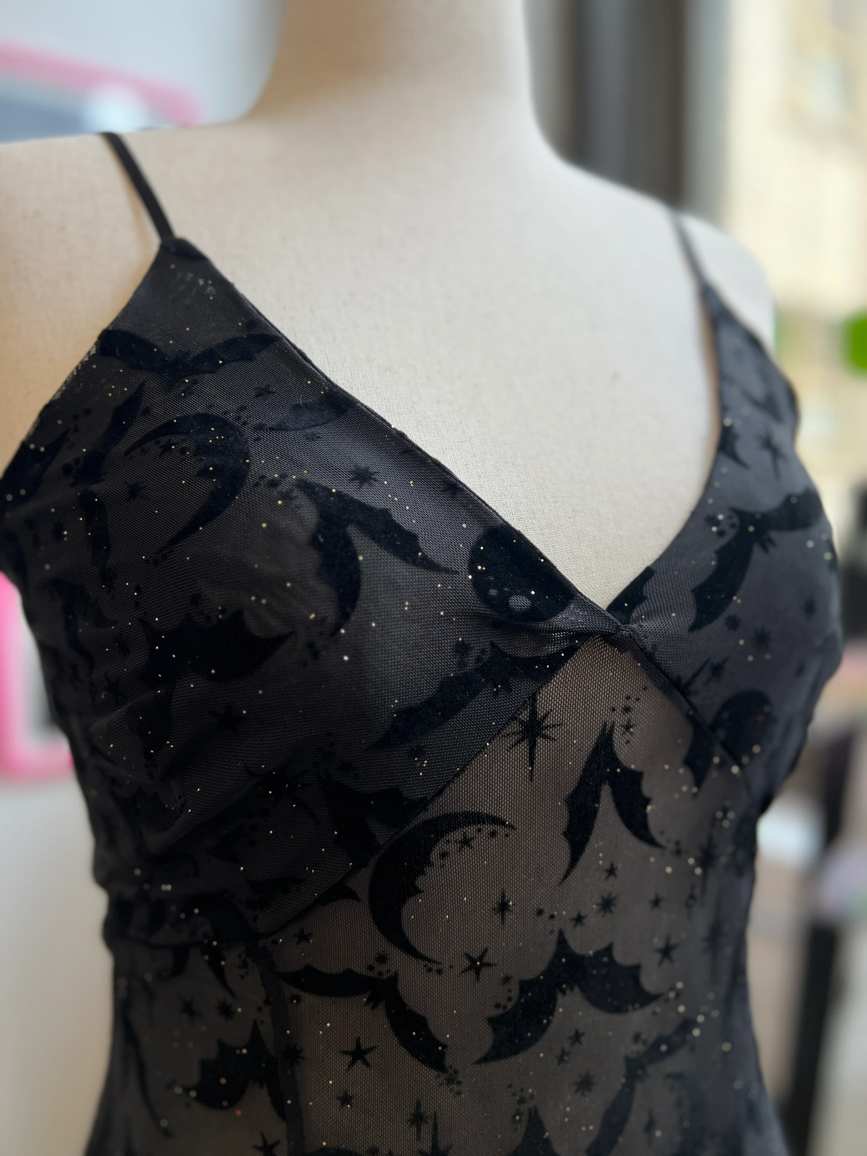 Lily Slip Dress in Black Queen of Halloween Flocked Sparkle Mesh - Image 4