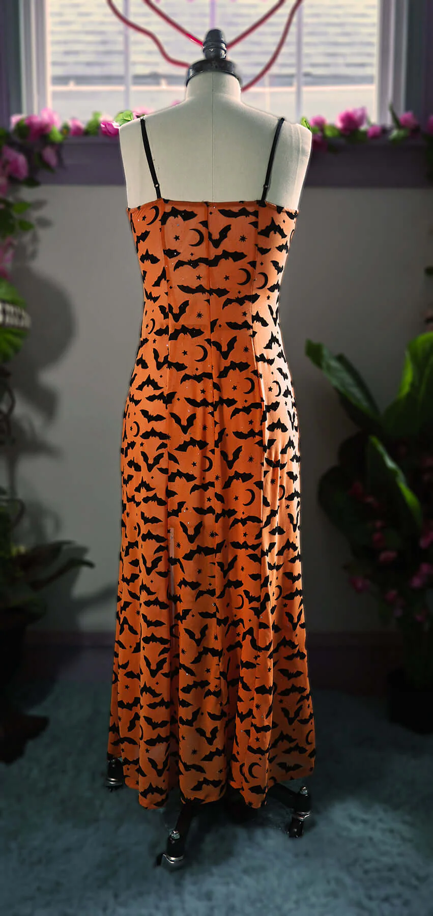 Lily Slip Dress in Orange Queen of Halloween Flocked Sparkle Mesh - Image 4