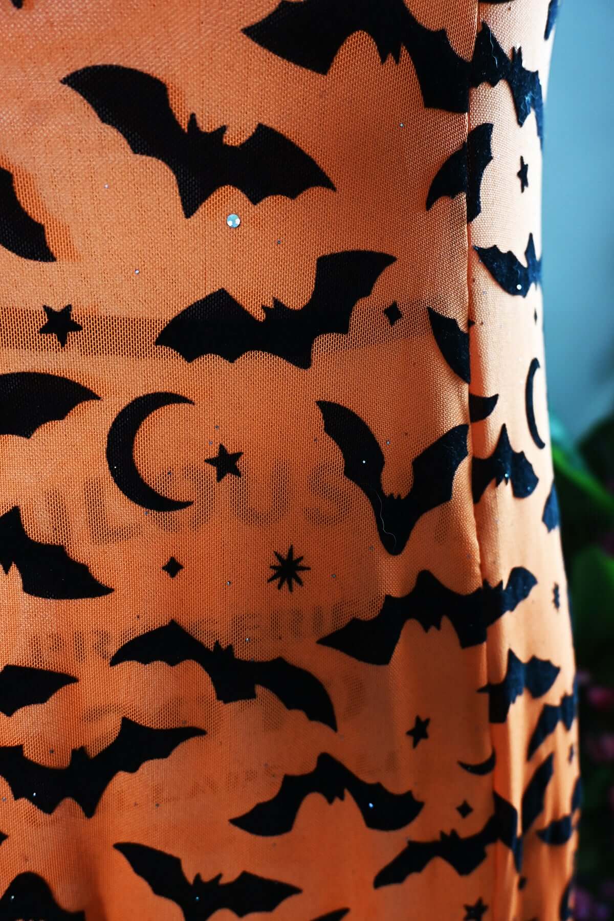 Lily Slip Dress in Orange Queen of Halloween Flocked Sparkle Mesh - Image 5