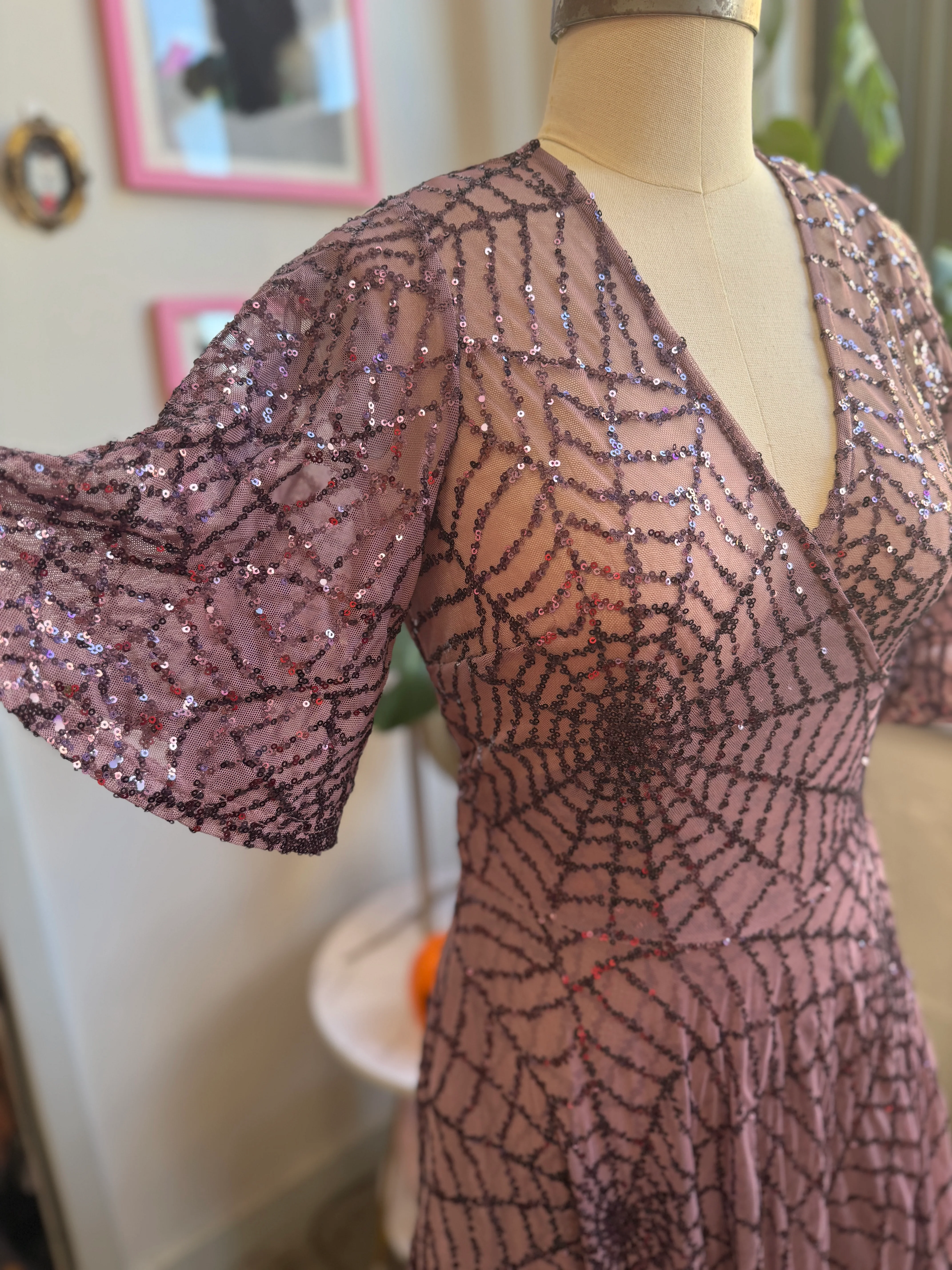 *PRE ORDER* Lydia Dress in Mauve Sequin Spiderwebs - Image 3