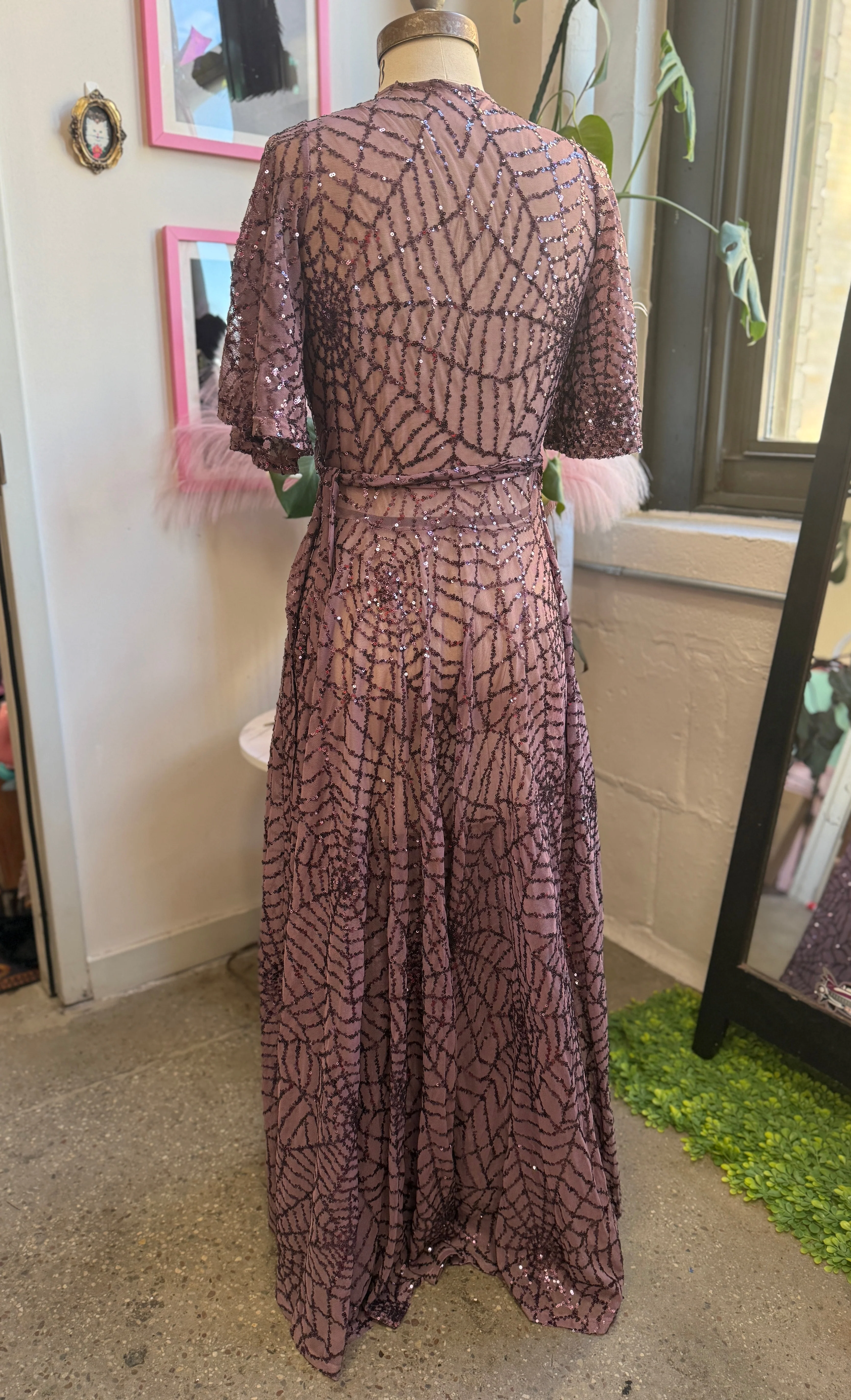 *PRE ORDER* Lydia Dress in Mauve Sequin Spiderwebs - Image 4