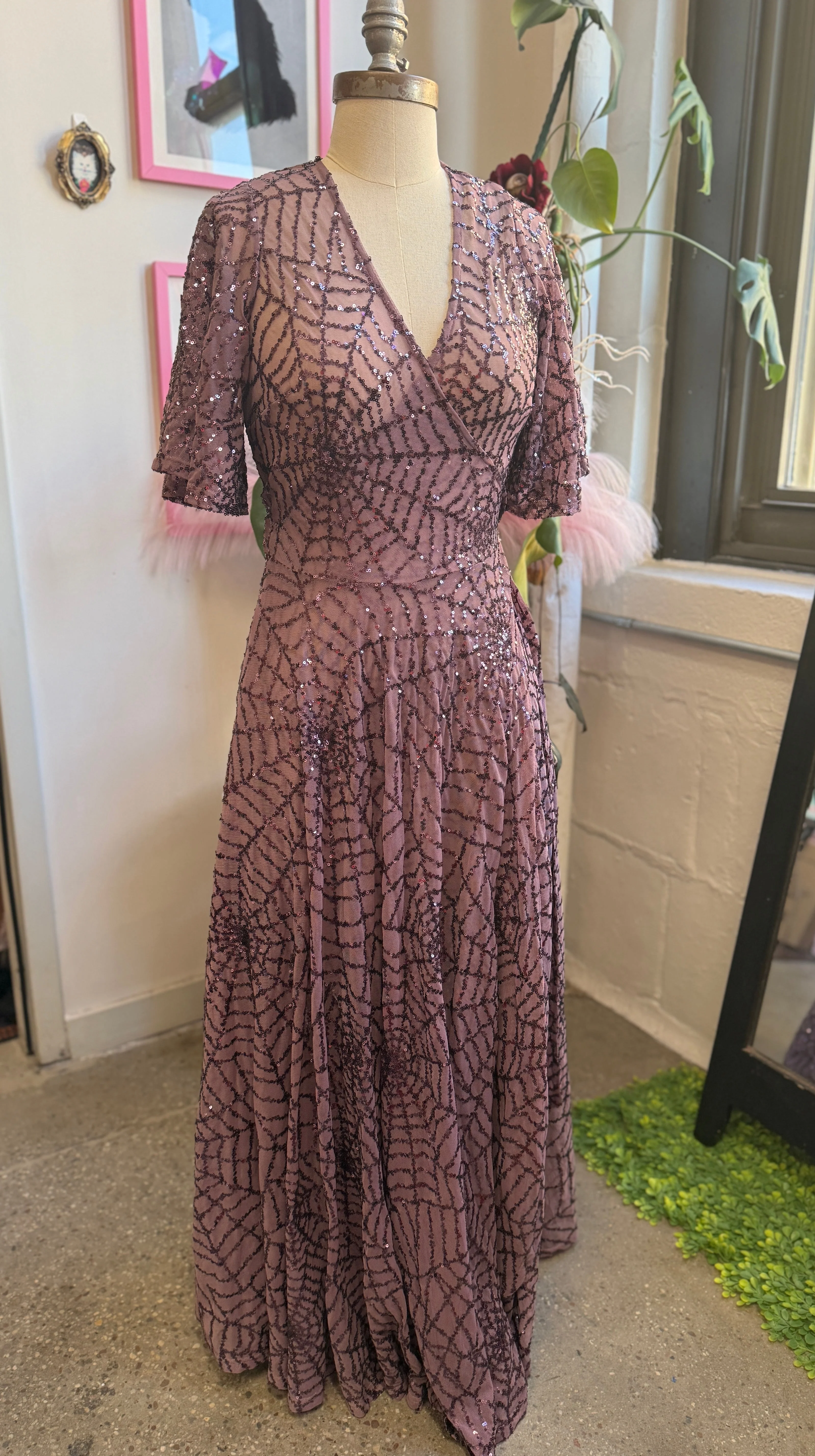 *PRE ORDER* Lydia Dress in Mauve Sequin Spiderwebs - Image 5