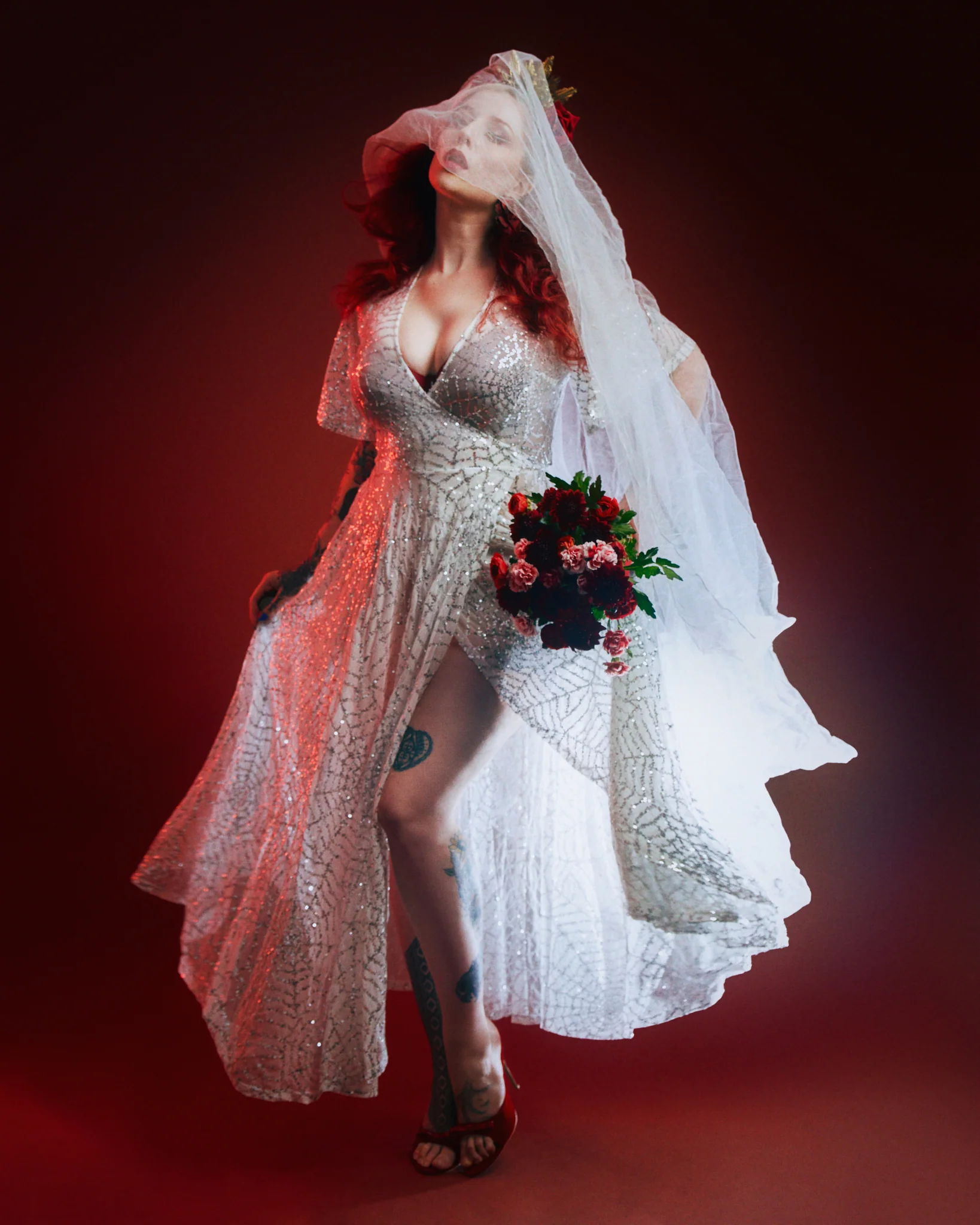 *PRE ORDER* Lydia Wrap Dress in White and Silver Sequin Spiderwebs - Image 3