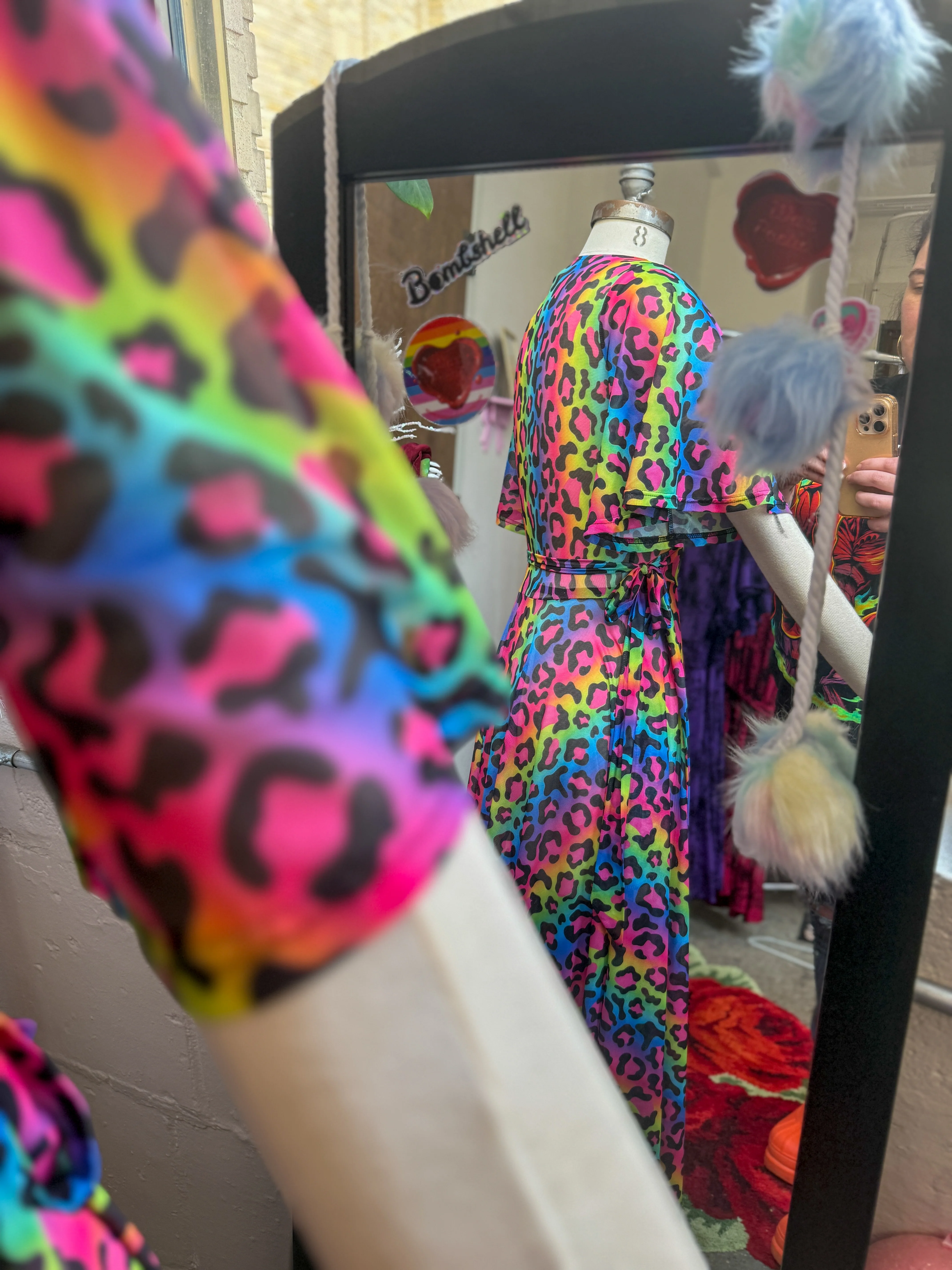 *PRE ORDER* Lydia Wrap Dress in Rainbow Leopard Mesh - Image 4
