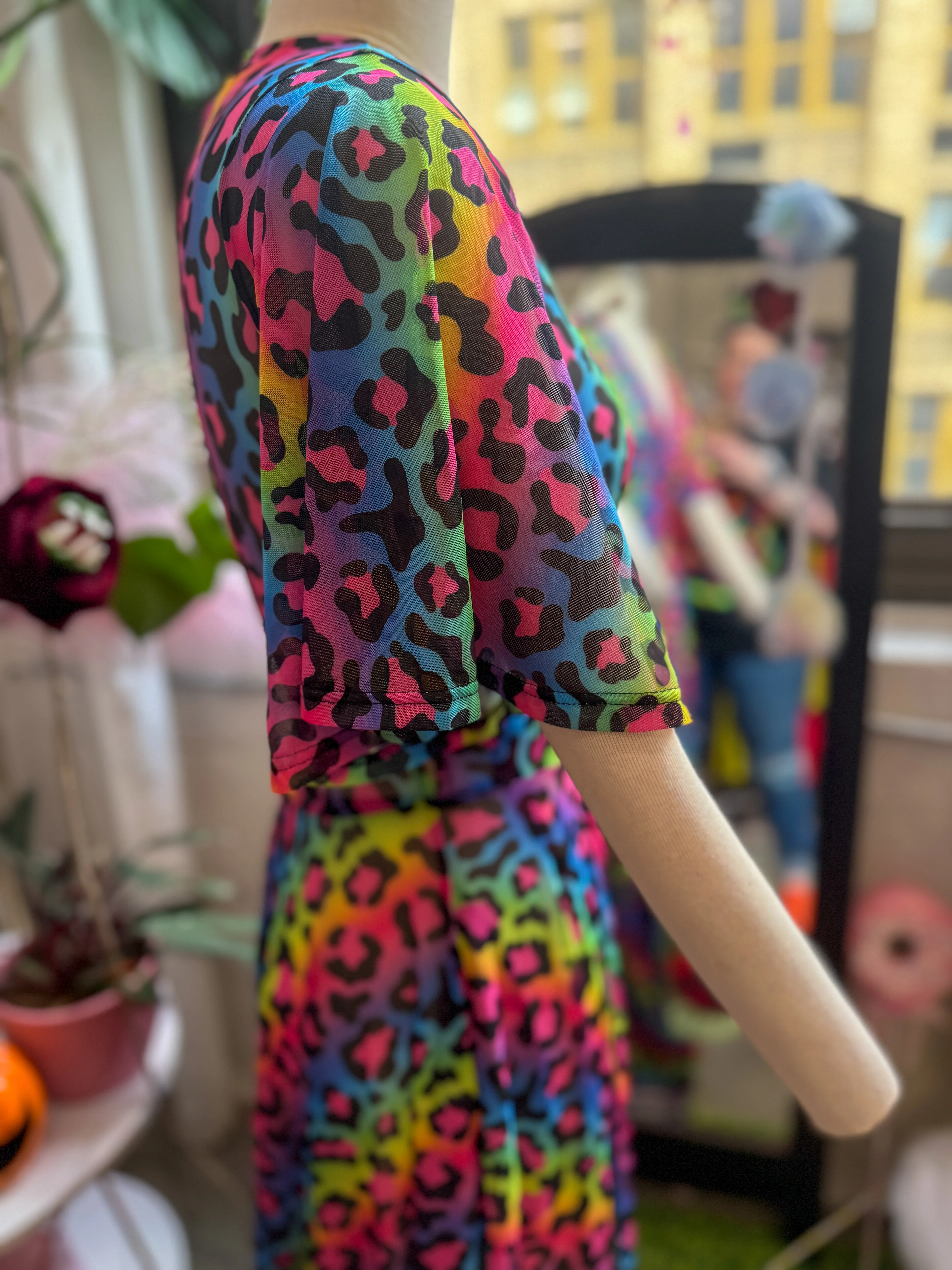 *PRE ORDER* Lydia Wrap Dress in Rainbow Leopard Mesh - Image 5