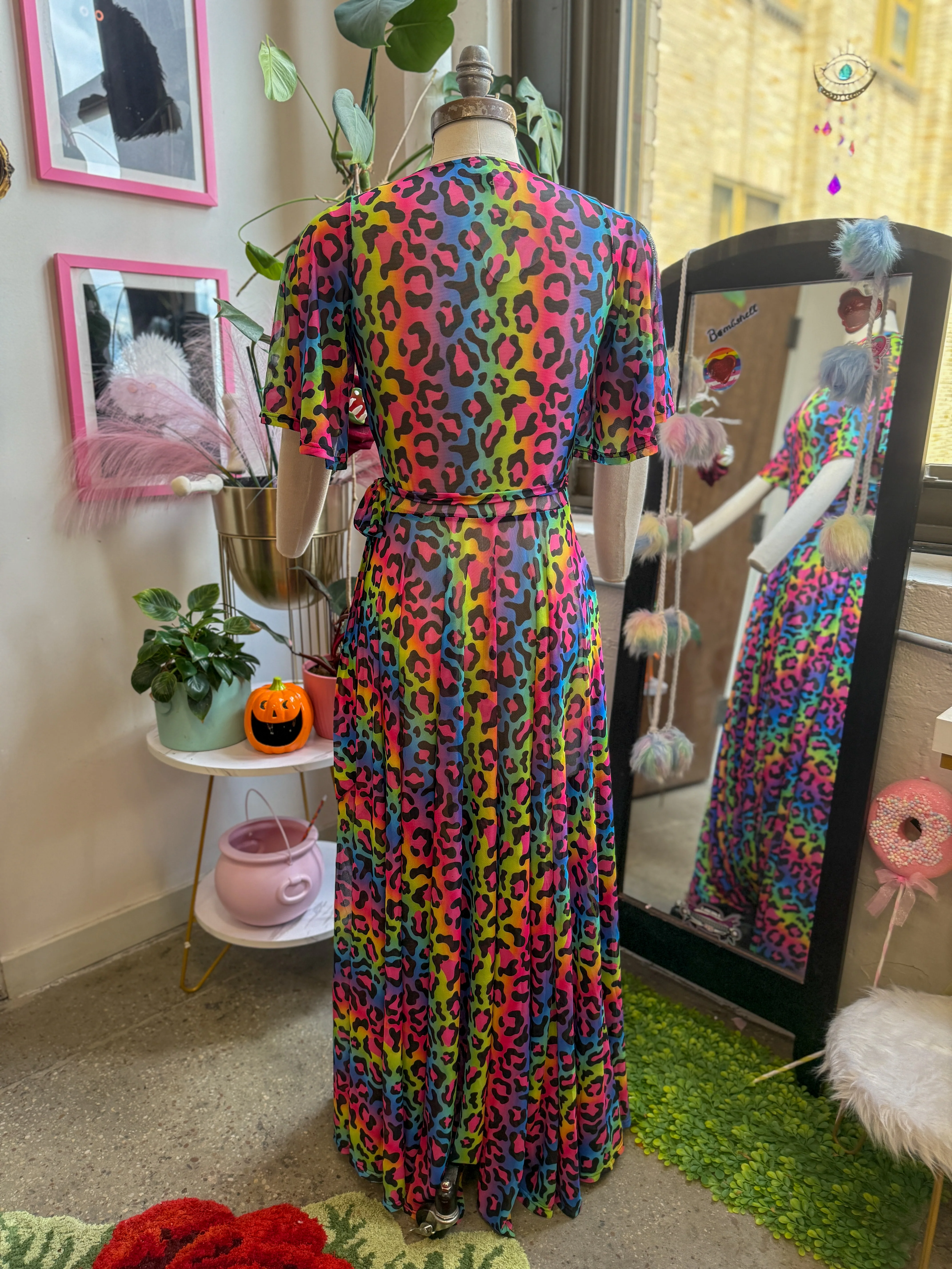 *PRE ORDER* Lydia Wrap Dress in Rainbow Leopard Mesh - Image 6