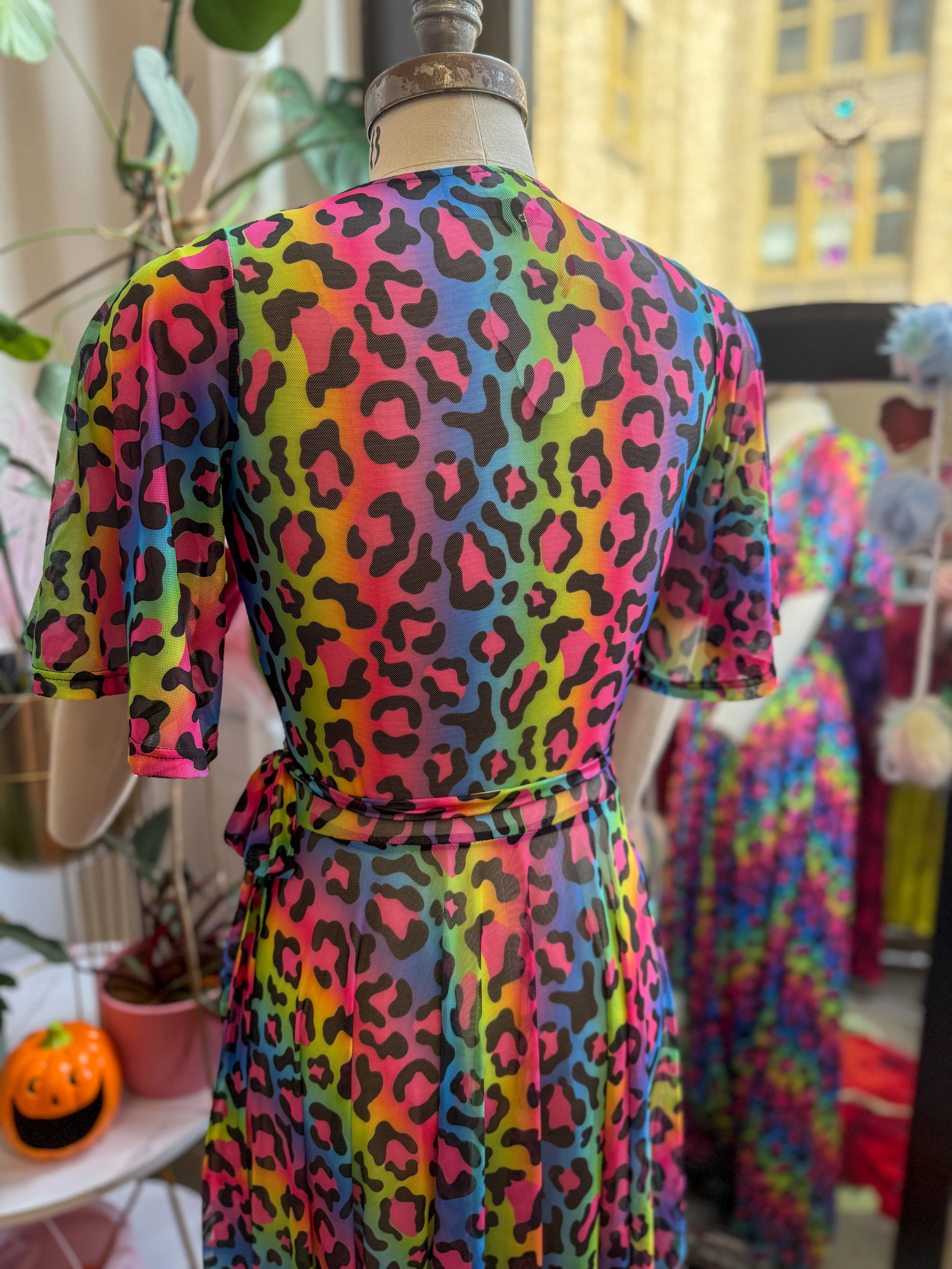 *PRE ORDER* Lydia Wrap Dress in Rainbow Leopard Mesh - Image 7