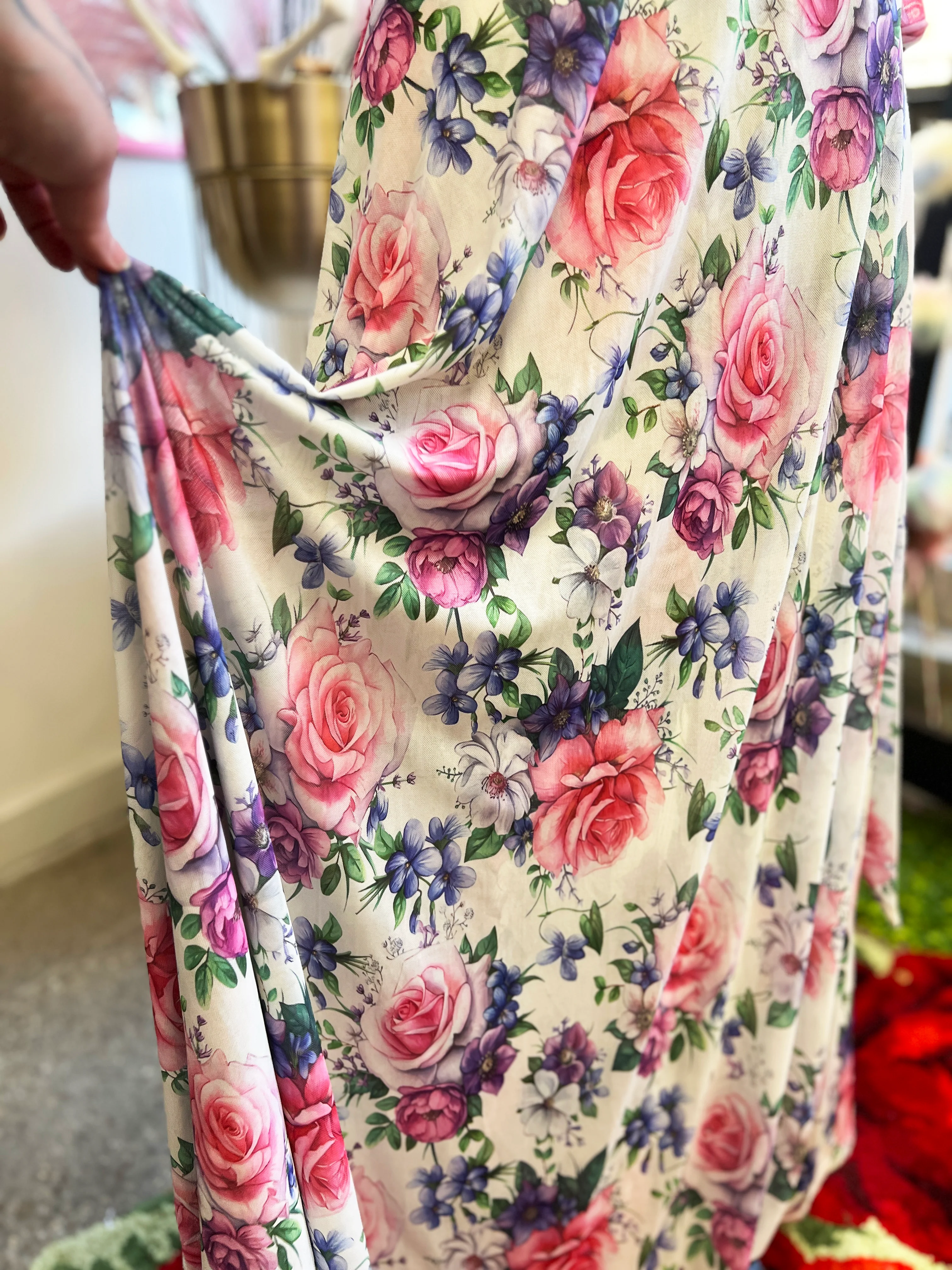 Lydia Wrap Dress in Pink Rose Bouquet Mesh - Image 4