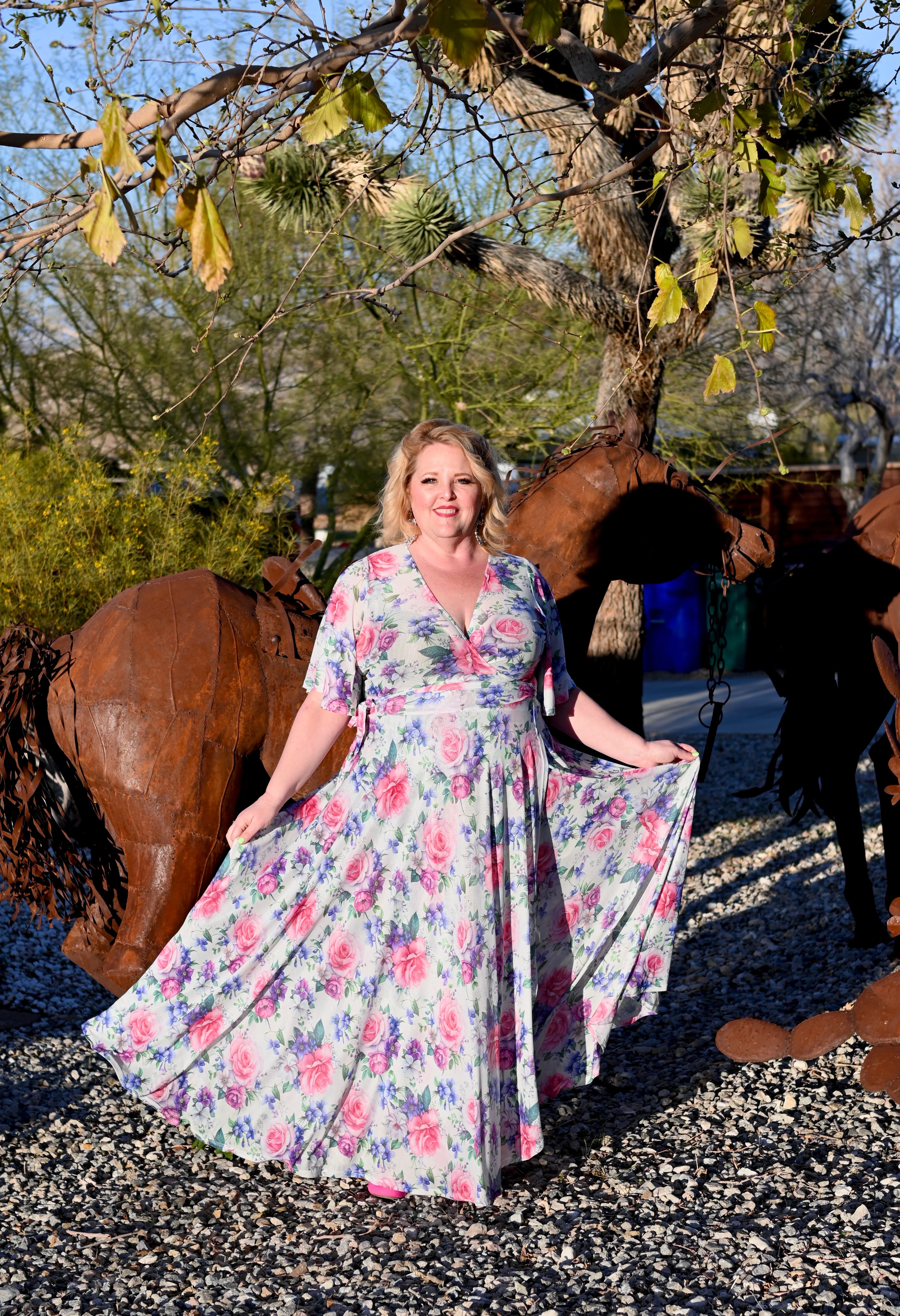Lydia Wrap Dress in Pink Rose Bouquet Mesh - Image 5