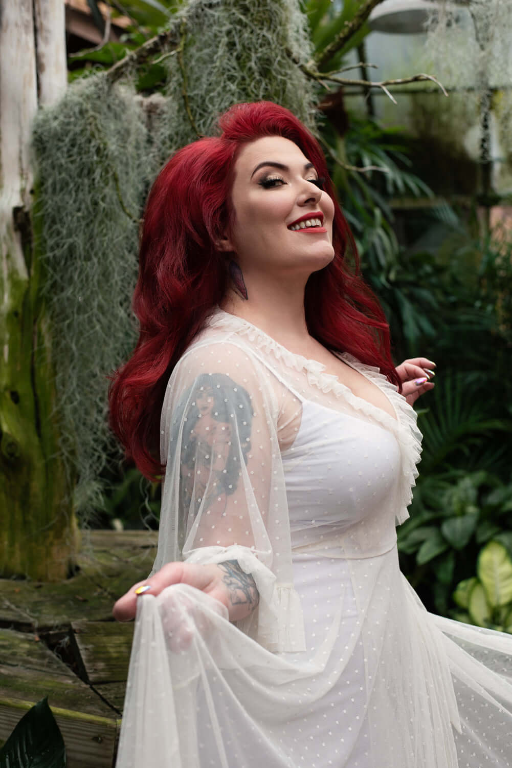 Ophelia Dress in Ivory Mesh Dot - Image 3