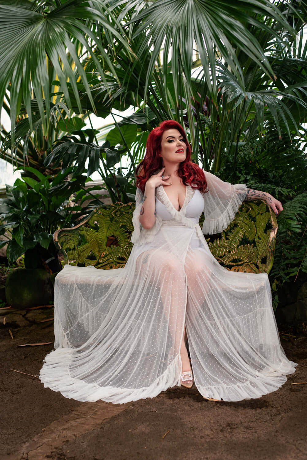 Ophelia Dress in Ivory Mesh Dot - Image 5
