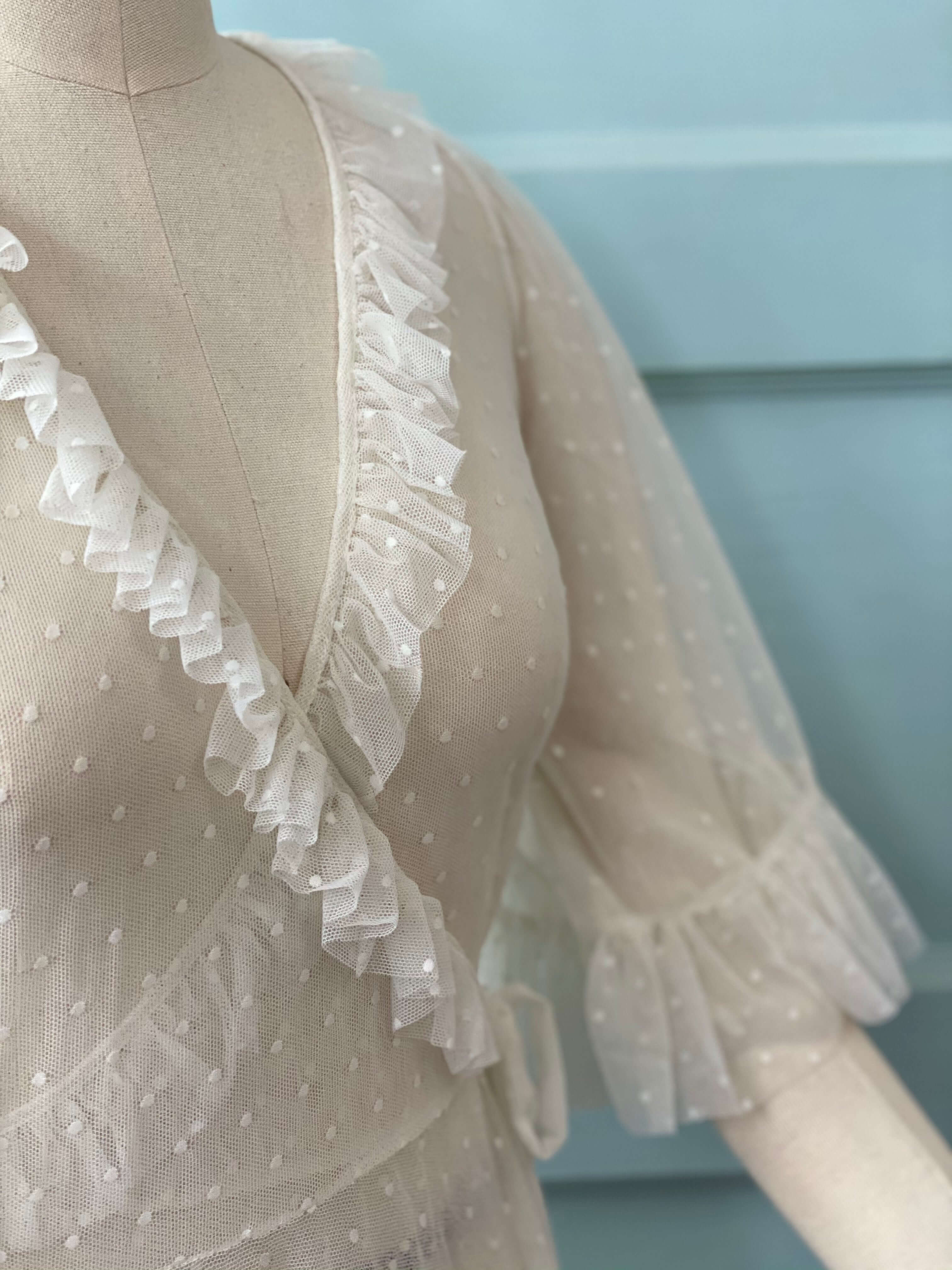 Ophelia Dress in Ivory Mesh Dot - Image 6