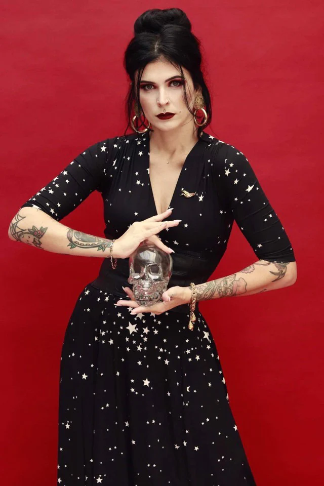 Raquel 3/4 Sleeve Black Maxi Star Clusters dress - Image 2