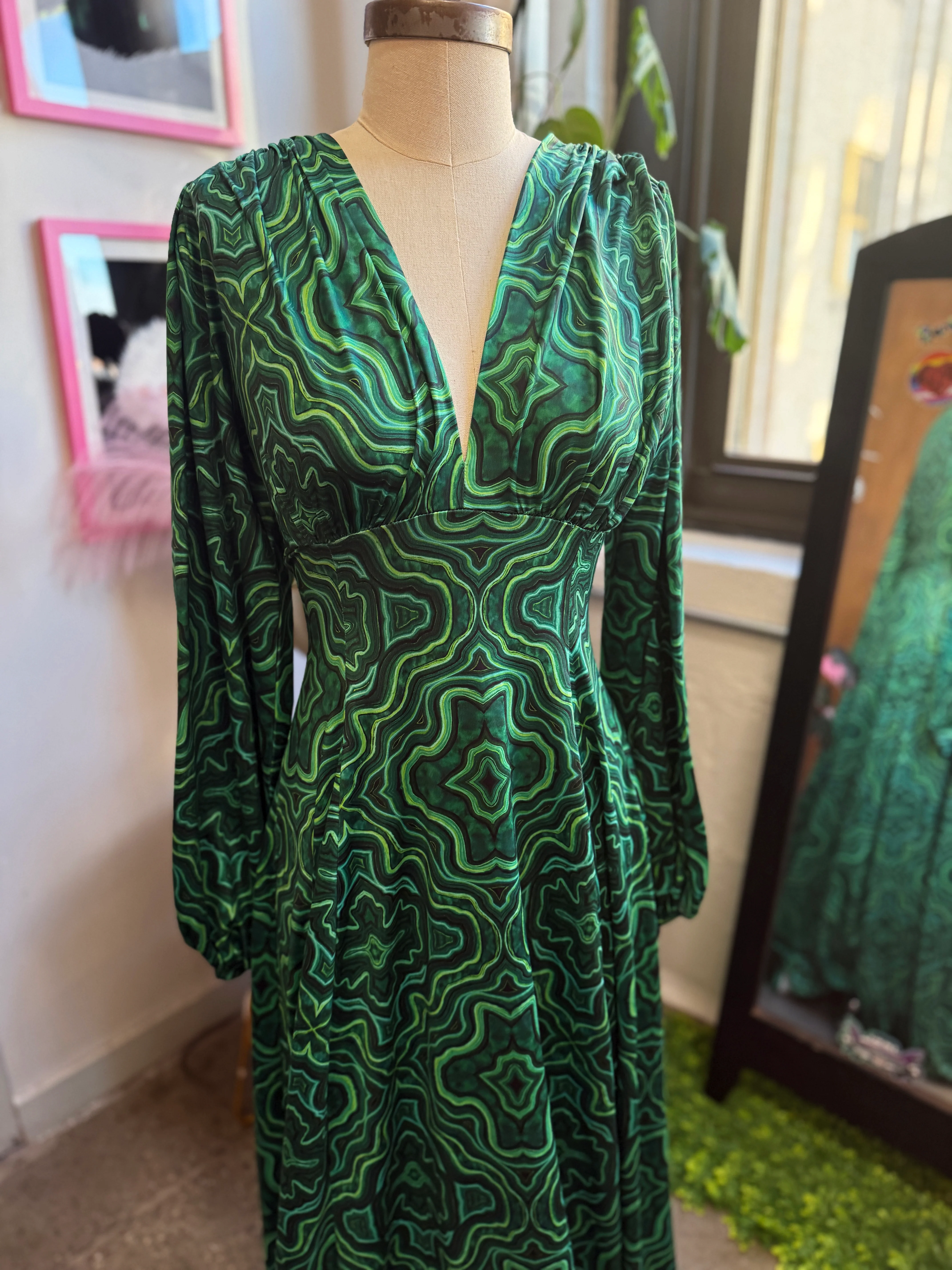 *PRE ORDER* Raquel Maxi Dress with Bishop Sleeves in Malachite Kaleidoscope Print - Image 5