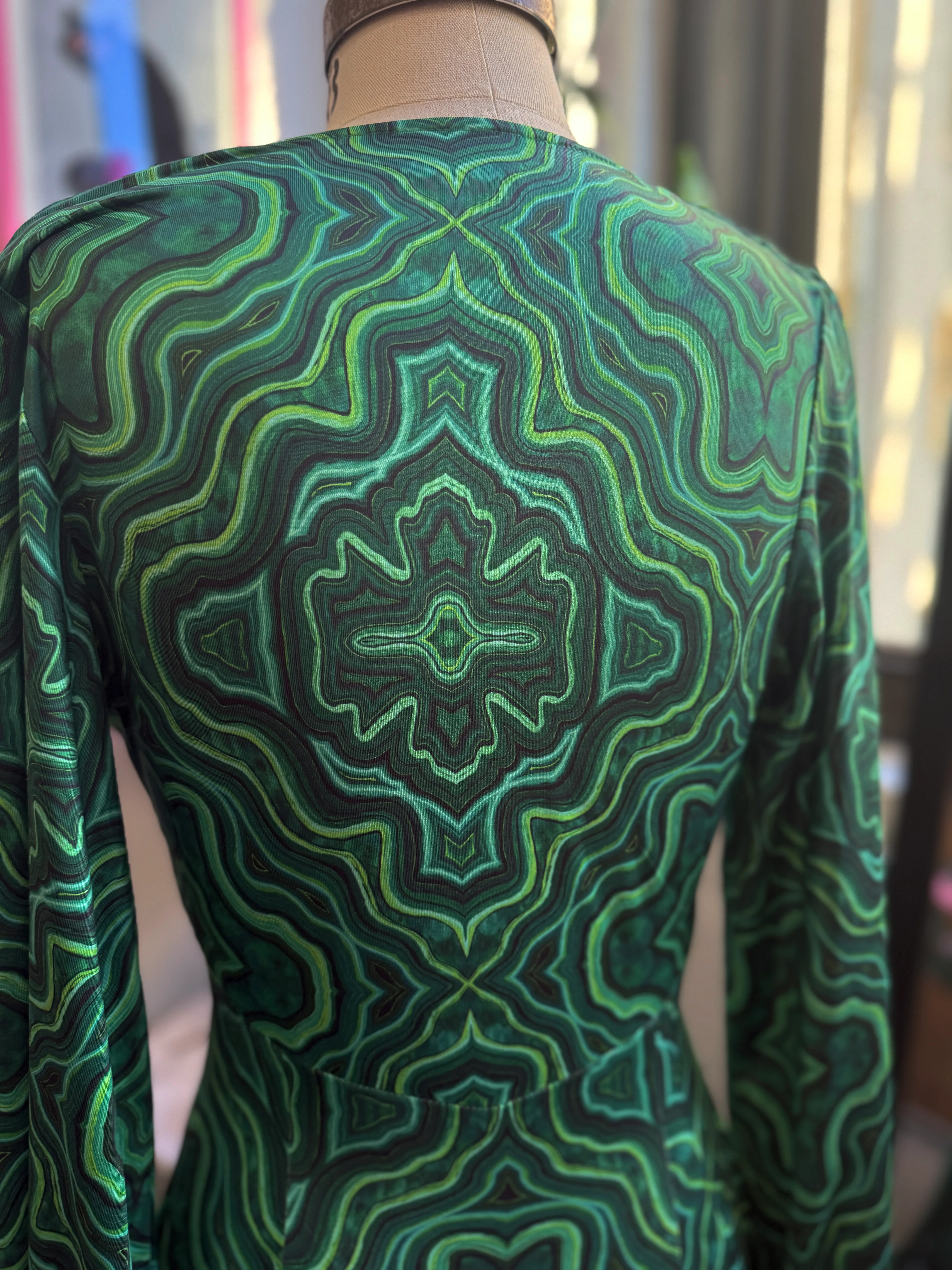 *PRE ORDER* Raquel Maxi Dress with Bishop Sleeves in Malachite Kaleidoscope Print - Image 7