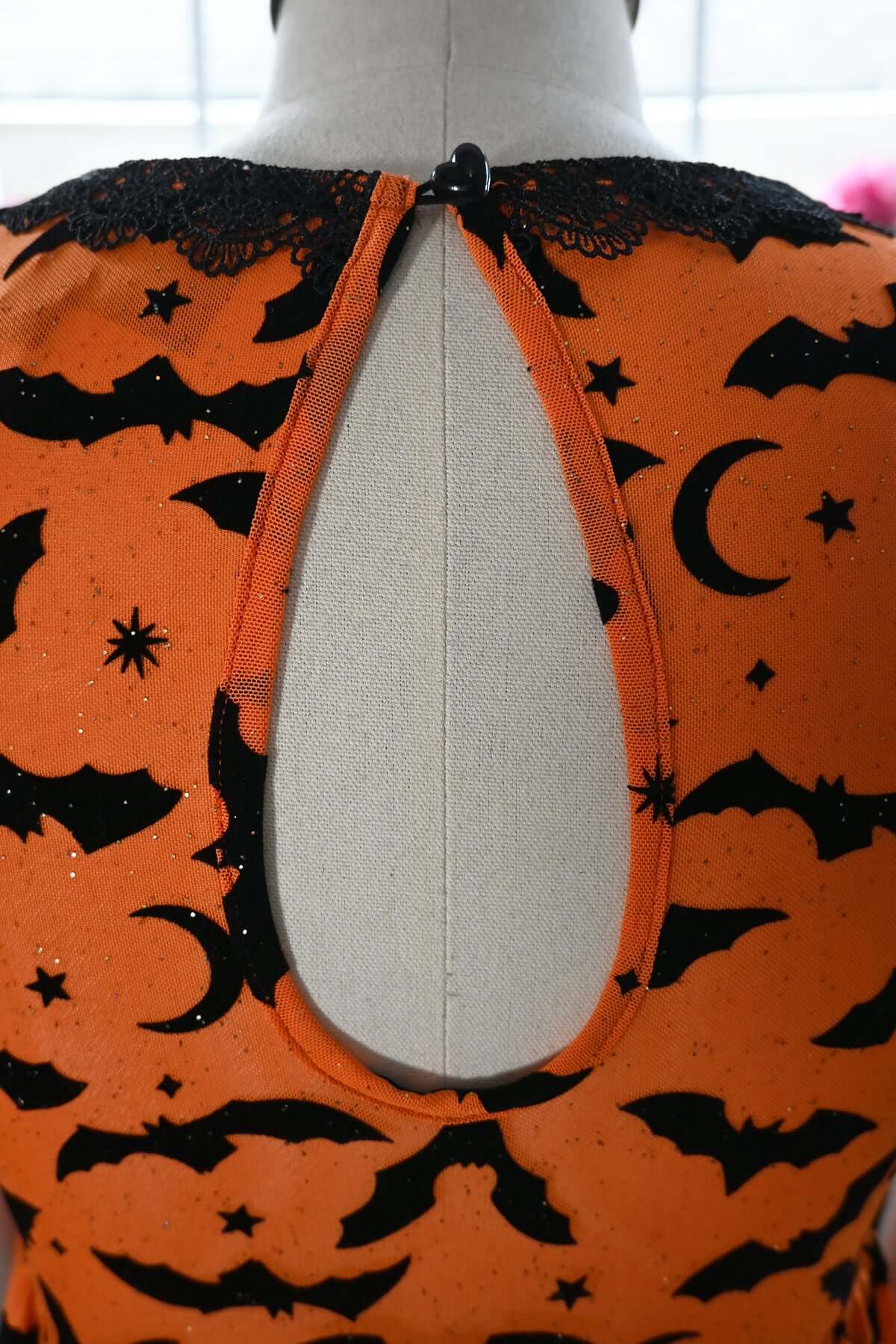 Raven Dress in Orange Queen of Halloween Flocked Sparkle Mesh - Image 5