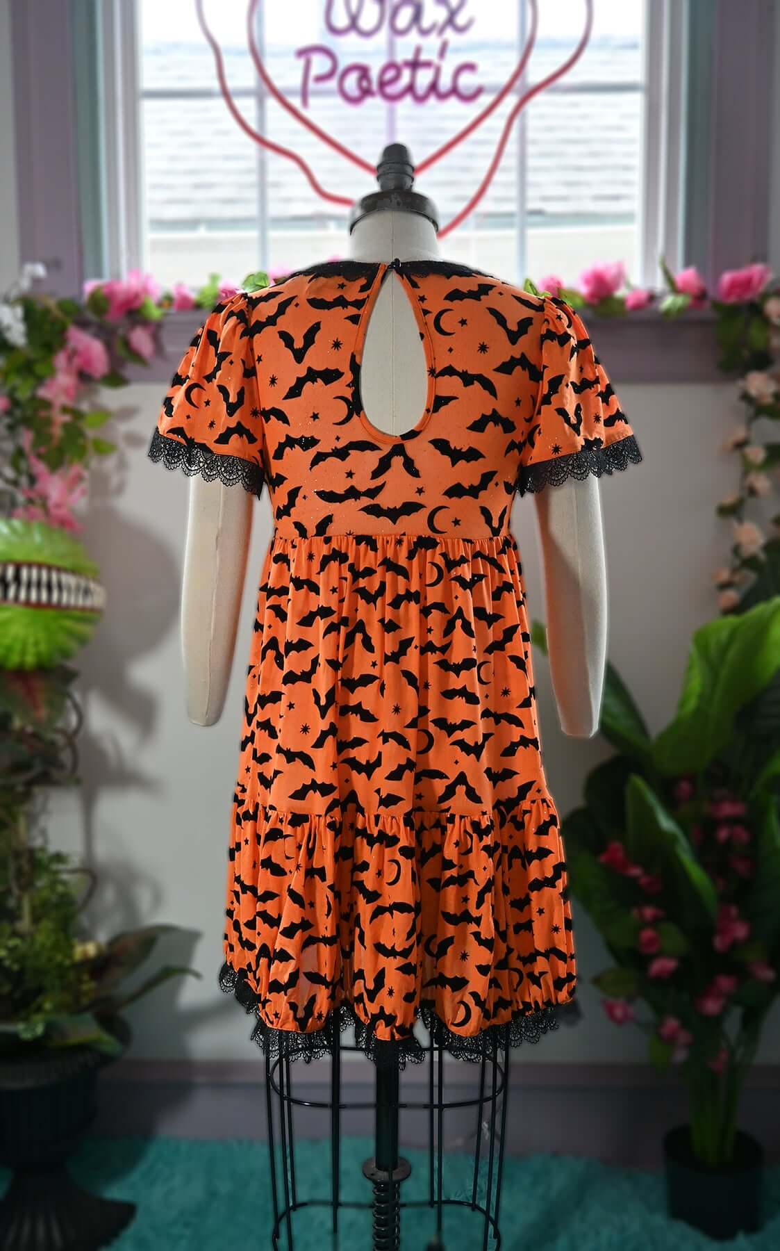 Raven Dress in Orange Queen of Halloween Flocked Sparkle Mesh - Image 6