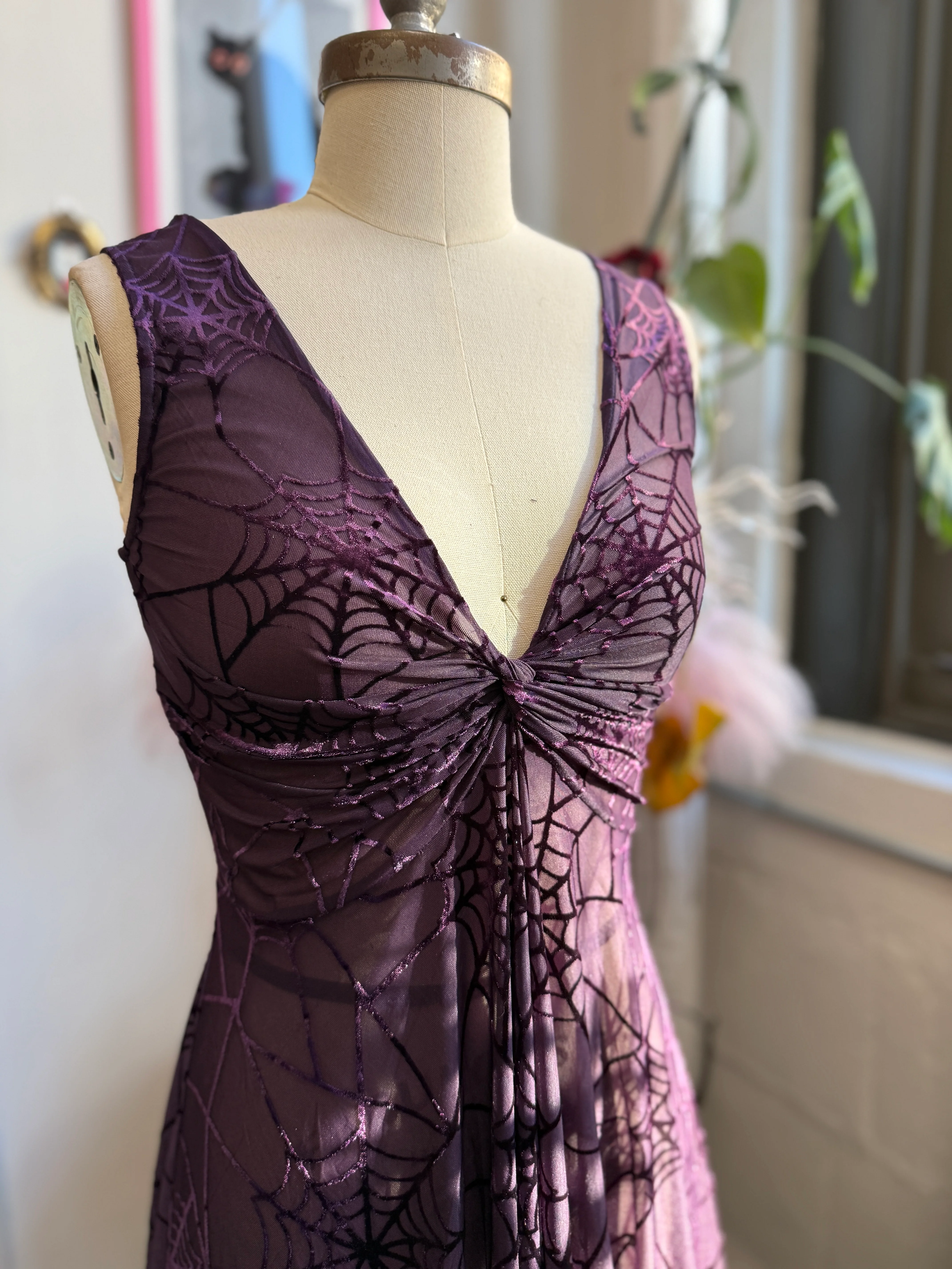 Siren Dress in Violet Spiderweb Burnout Mesh - Image 3