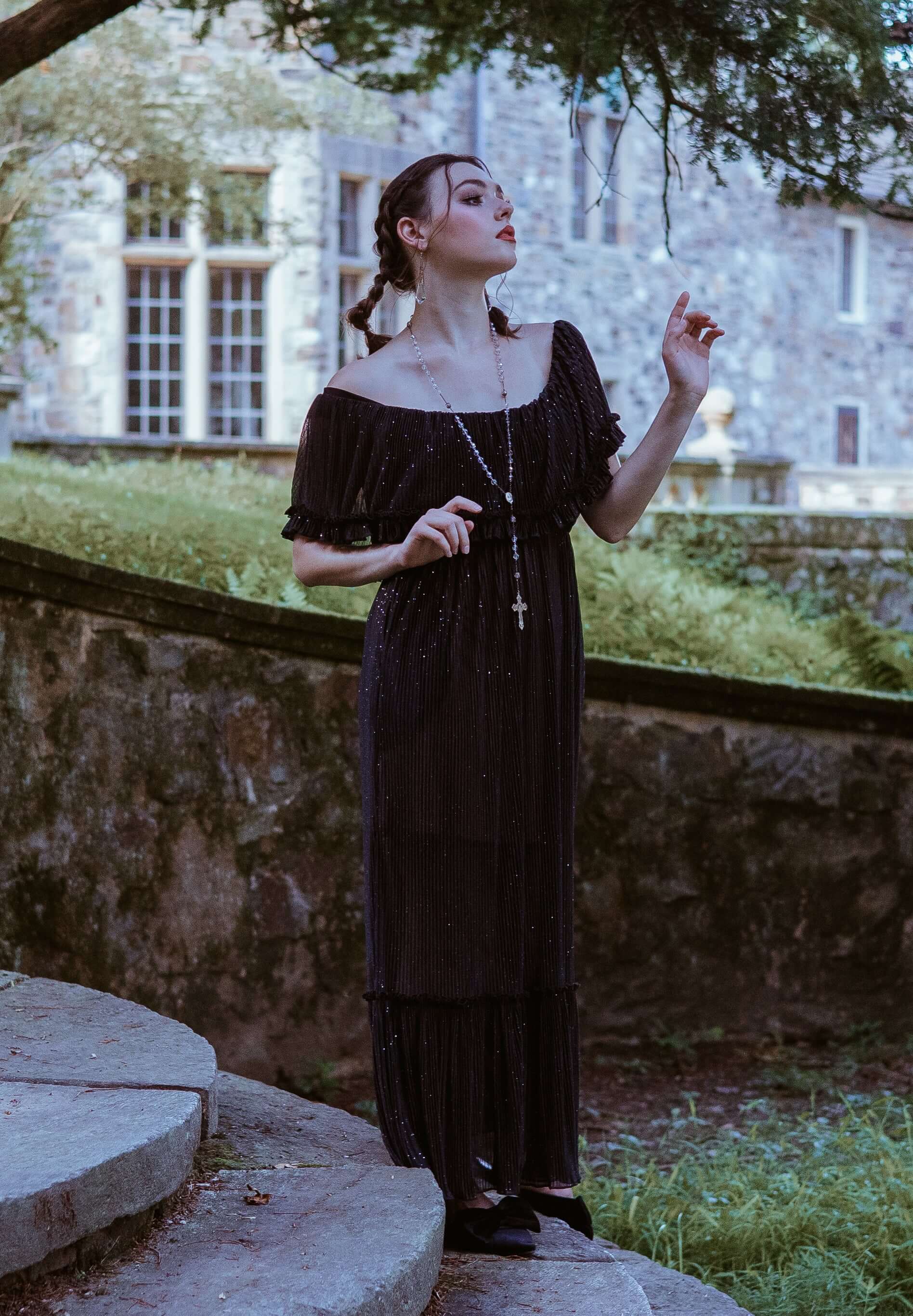 Villanelle Maxi Dress in Black Sparkle Pleated Knit - Image 3