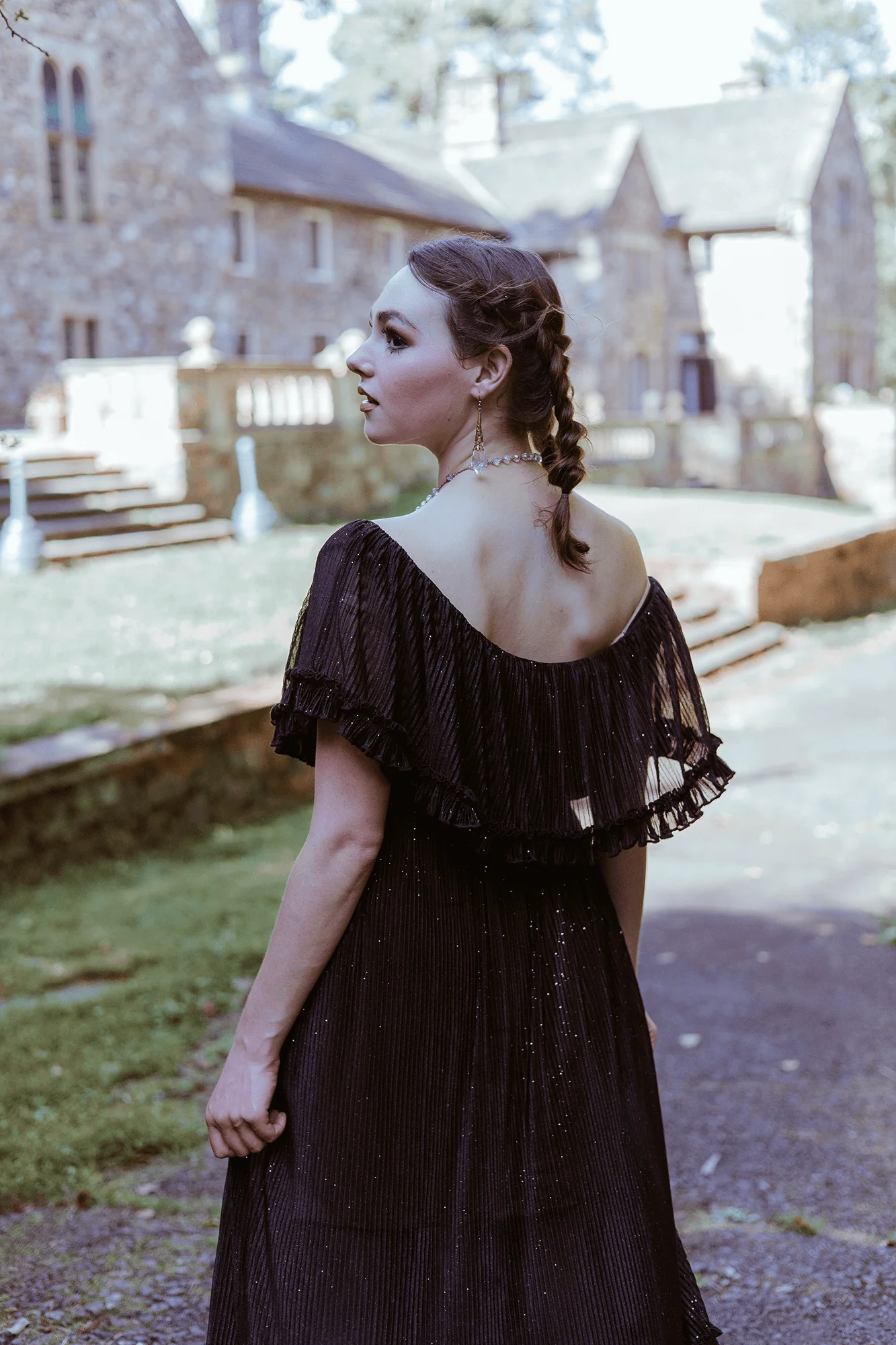 Villanelle Maxi Dress in Black Sparkle Pleated Knit - Image 4