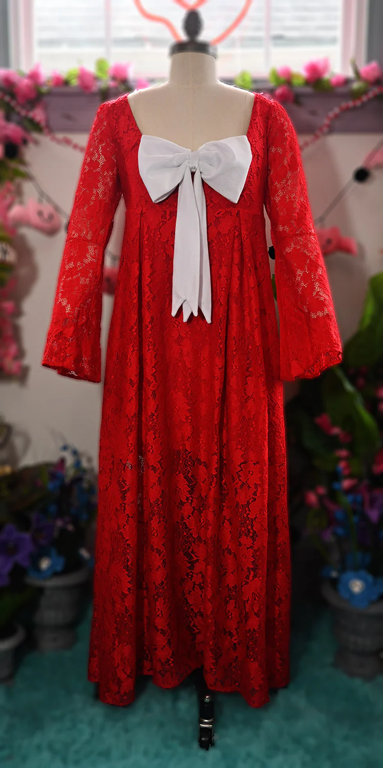 Priscilla 60's Bell Sleeve Lace Maxi Dress in Red - Image 2