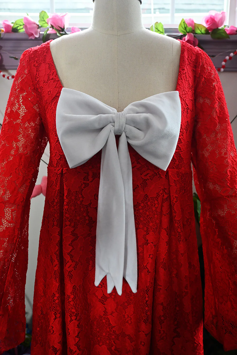 Priscilla 60's Bell Sleeve Lace Maxi Dress in Red - Image 5