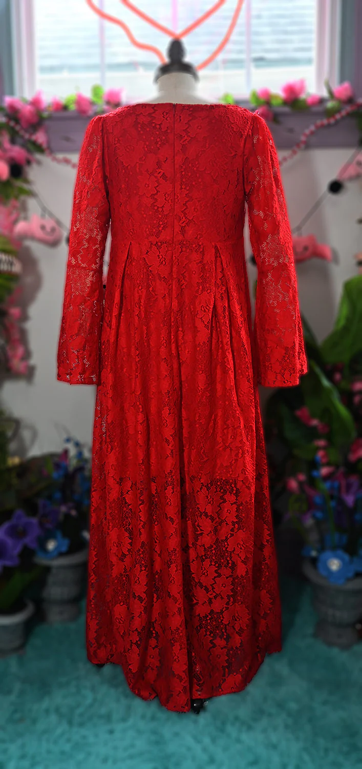 Priscilla 60's Bell Sleeve Lace Maxi Dress in Red - Image 6