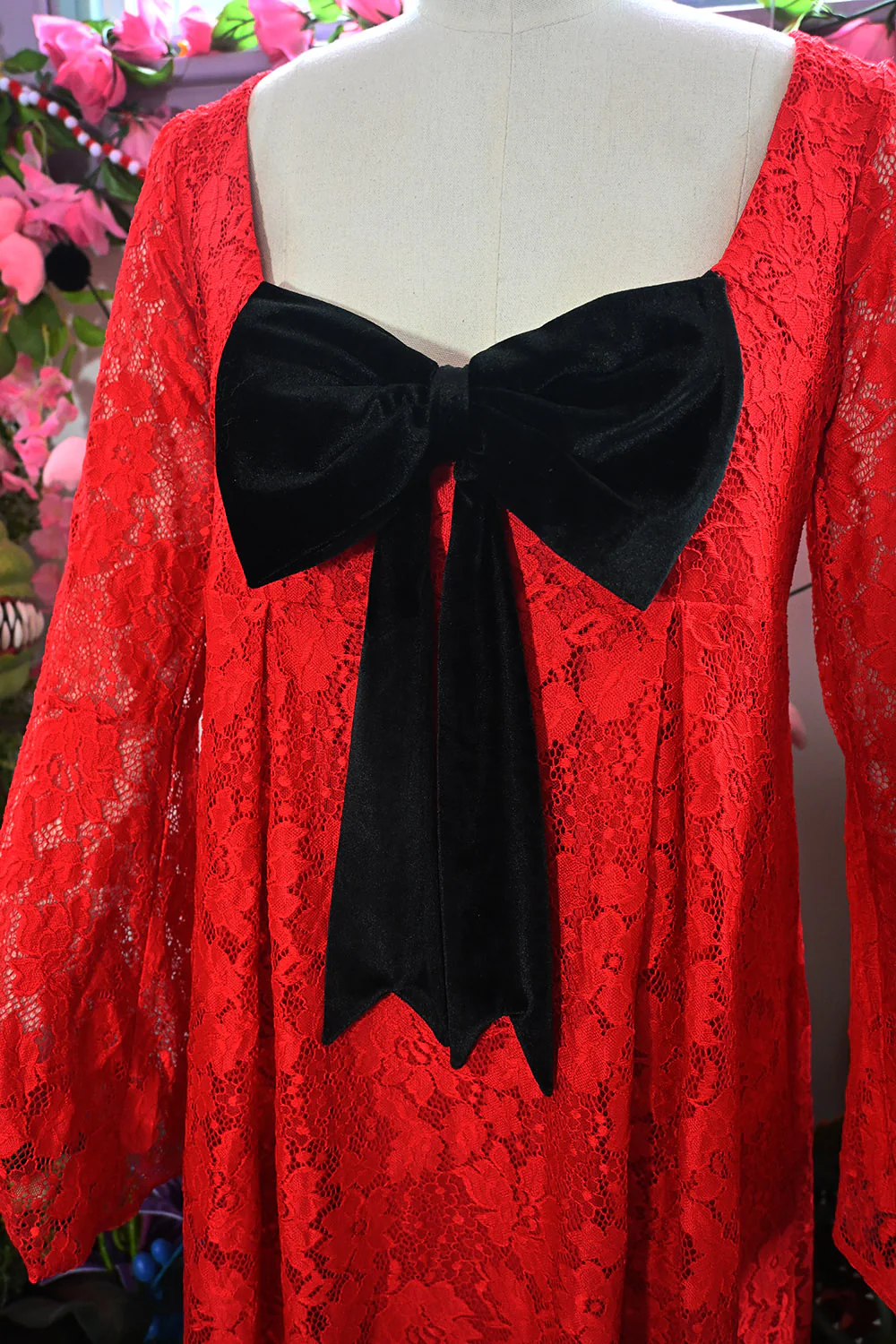 Priscilla 60's Bell Sleeve Lace Maxi Dress in Red - Image 7