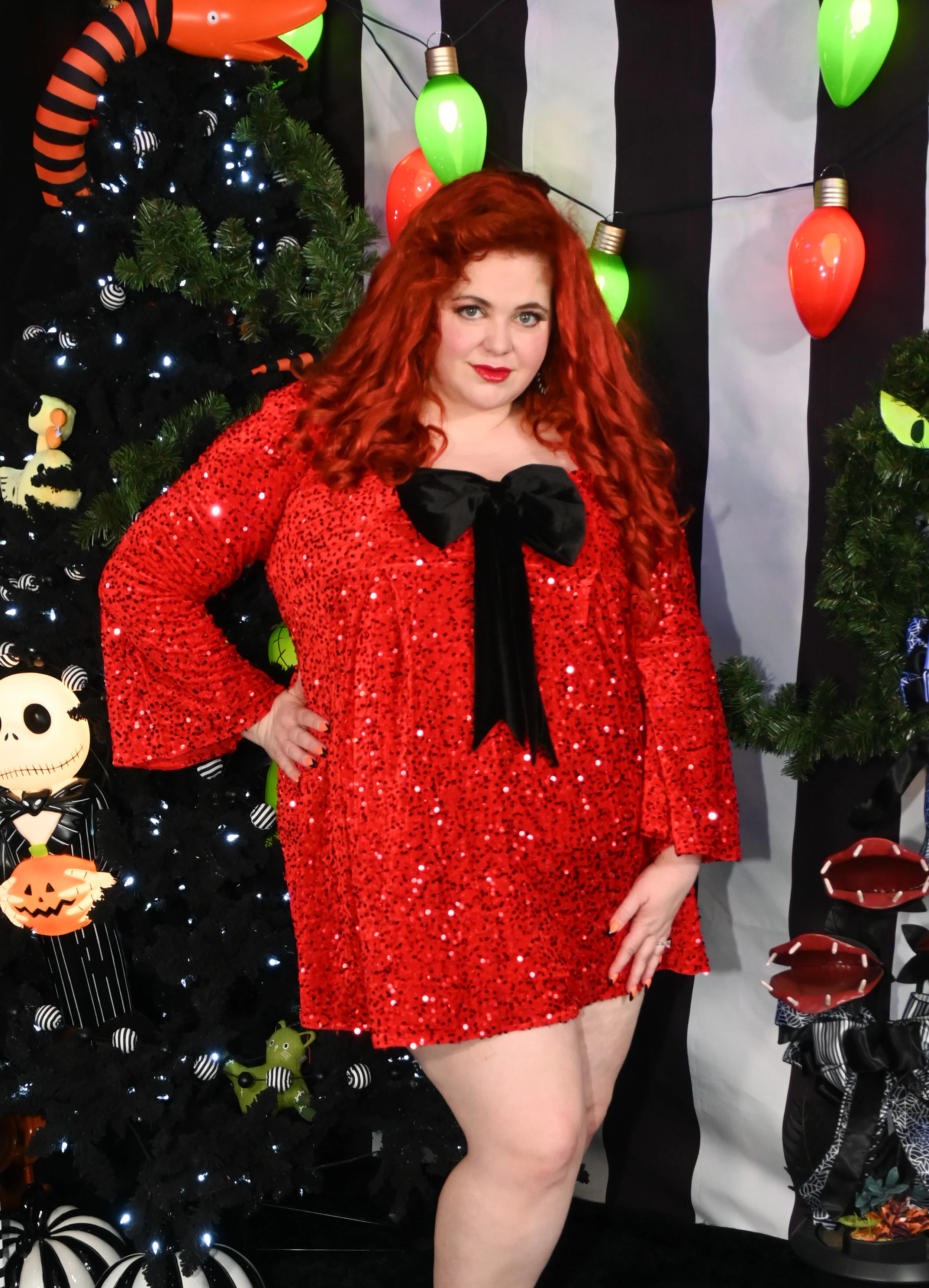 Priscilla 60's Mini Dress in Red Sequin Velvet - Image 3