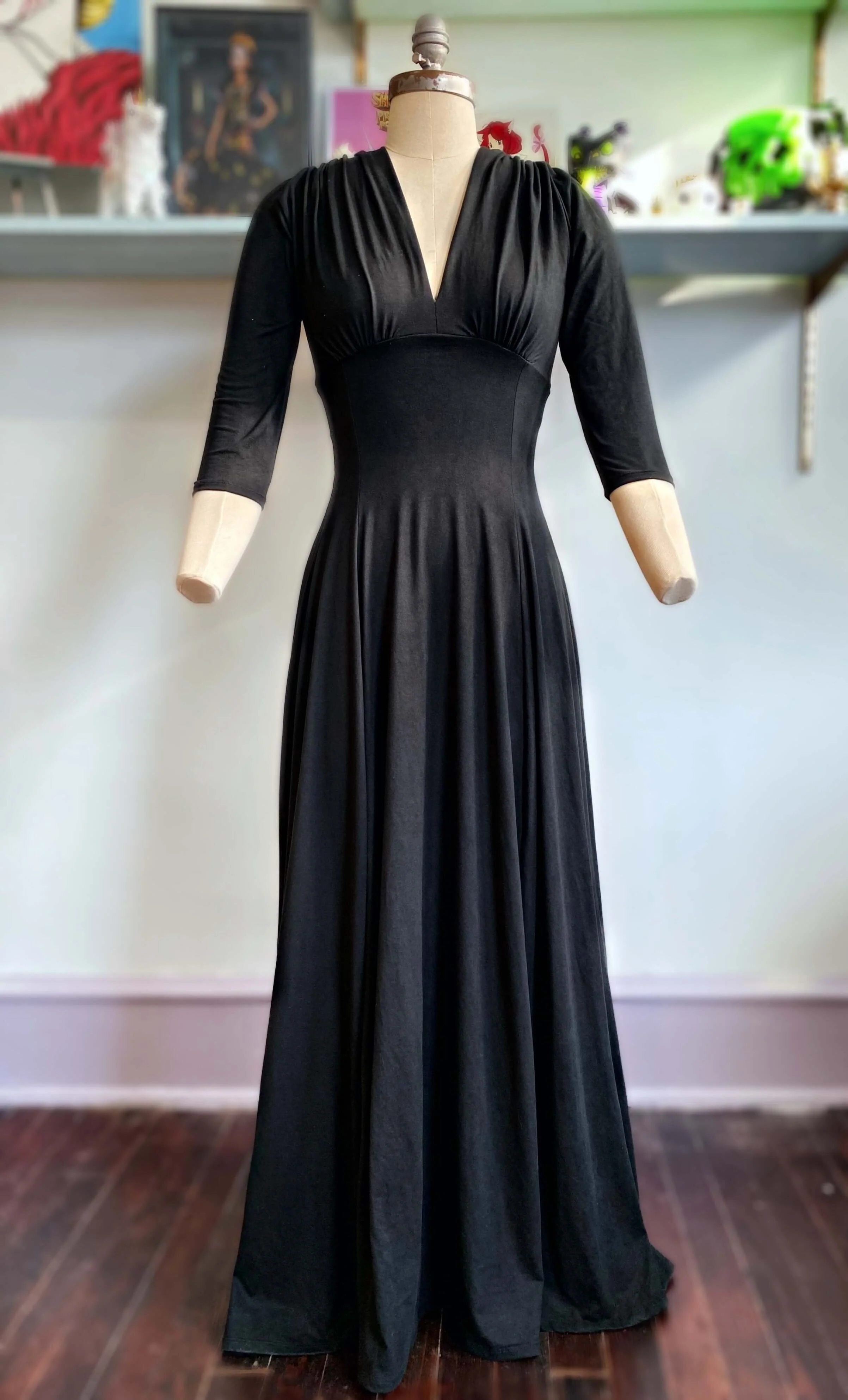 Raquel 3/4 Sleeve Black Knit Maxi Dress - Image 2