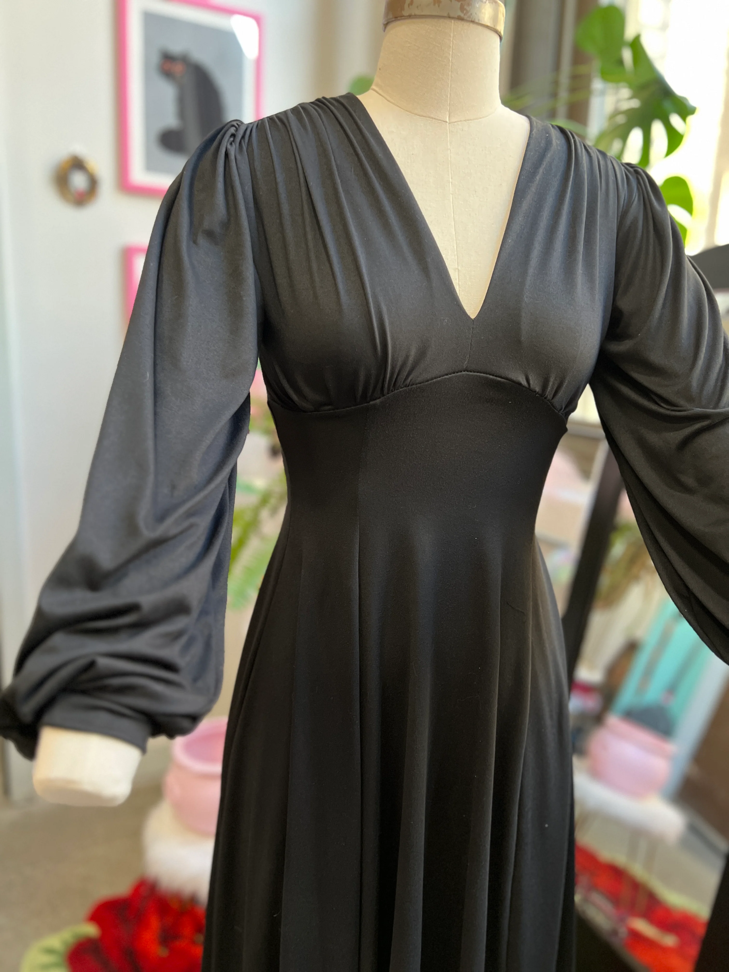 Raquel Maxi Dress with Bishop Sleeves in Jet Black - Image 3