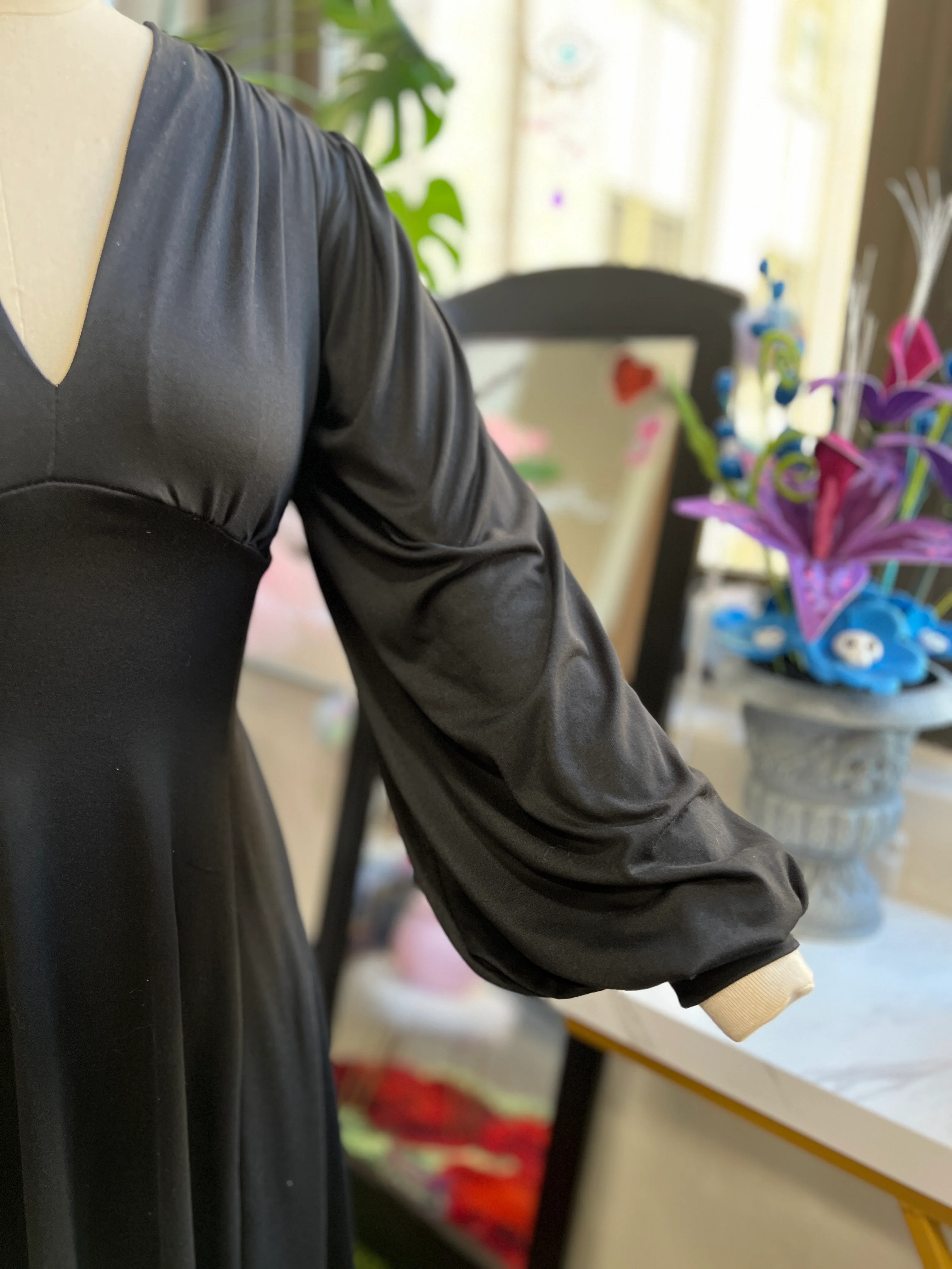 Raquel Maxi Dress with Bishop Sleeves in Jet Black - Image 4