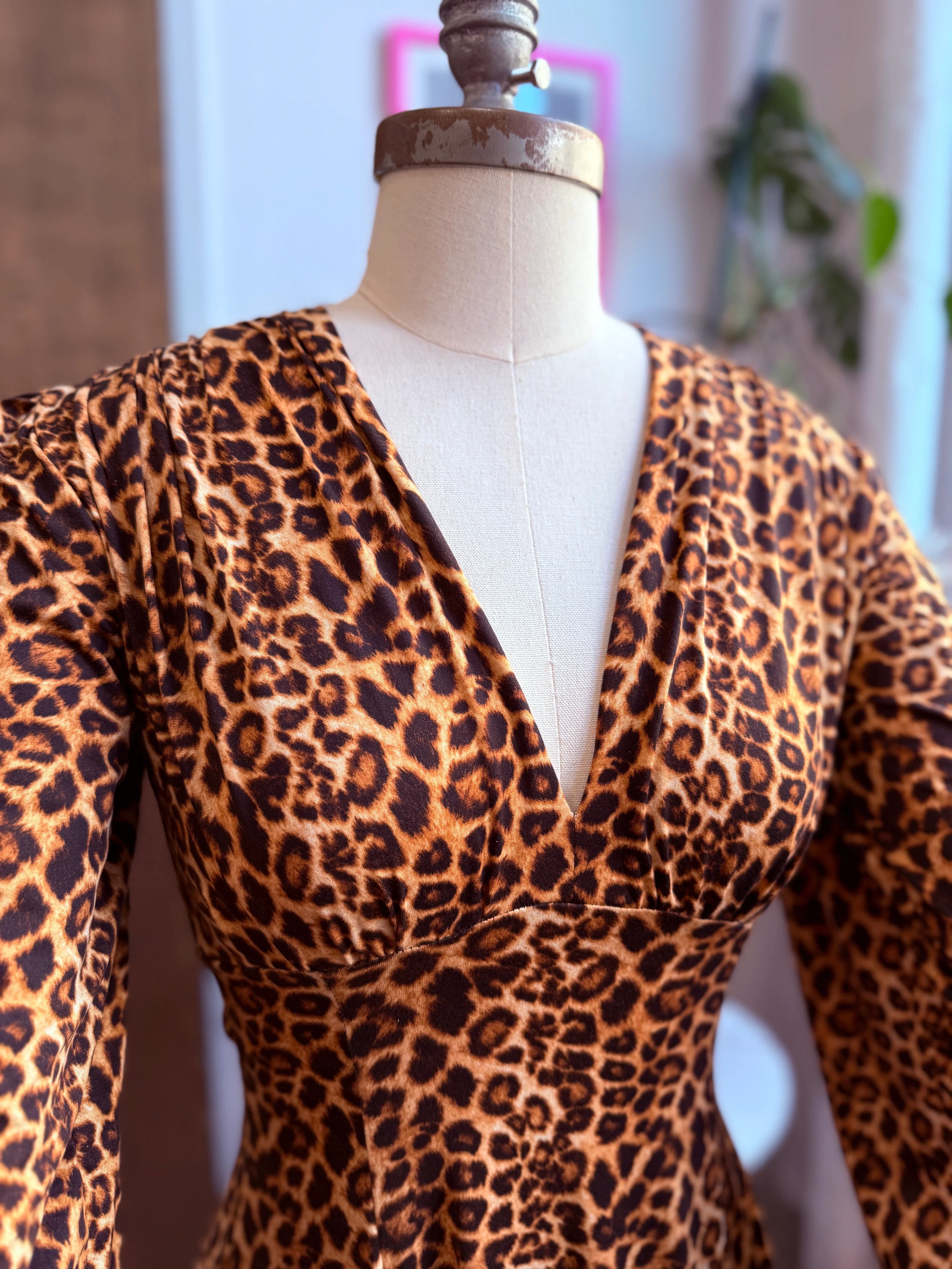 Raquel Maxi Dress with Bell Sleeves in Leopard Print Knit - Image 3