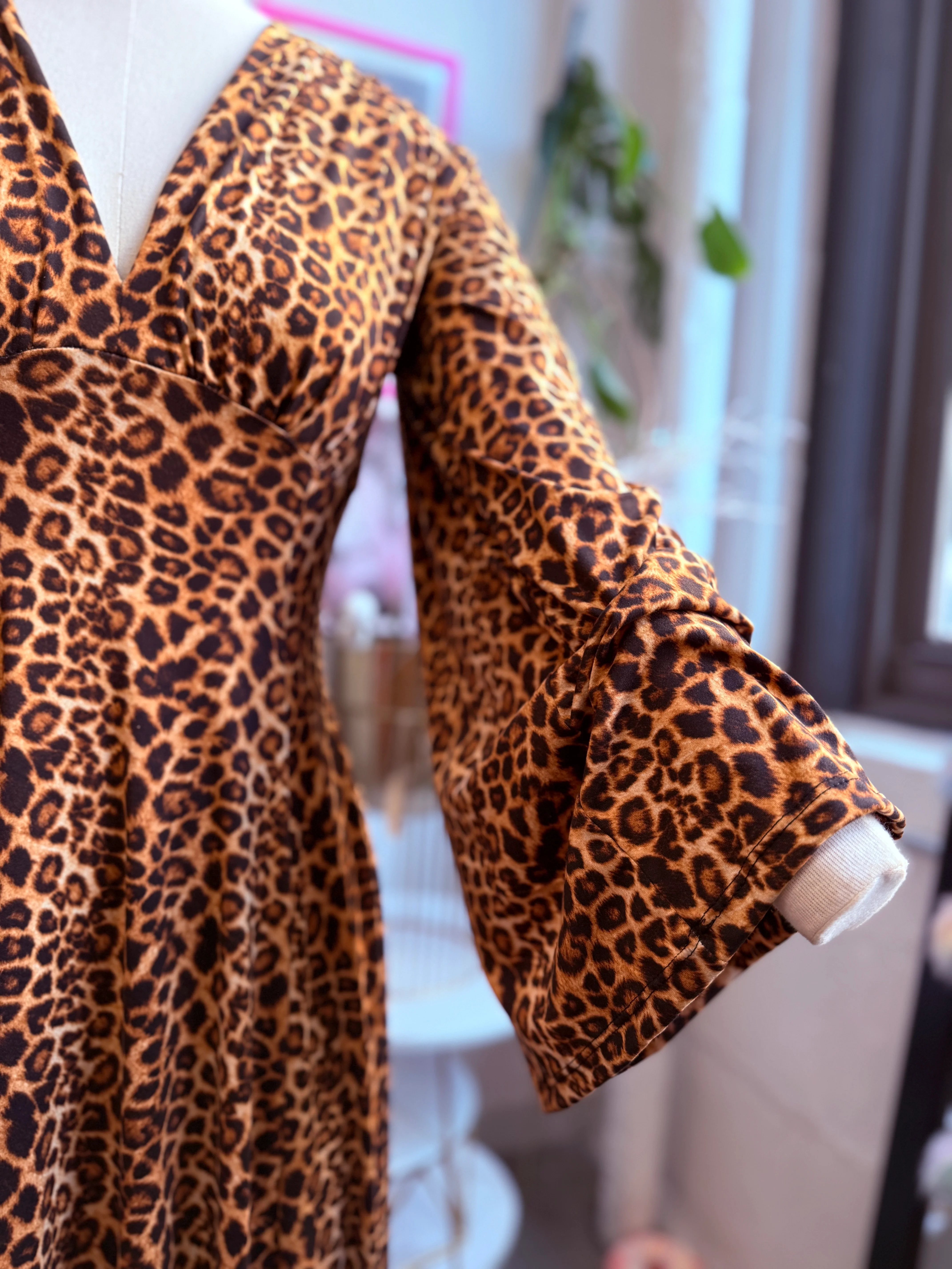 Raquel Maxi Dress with Bell Sleeves in Leopard Print Knit - Image 4
