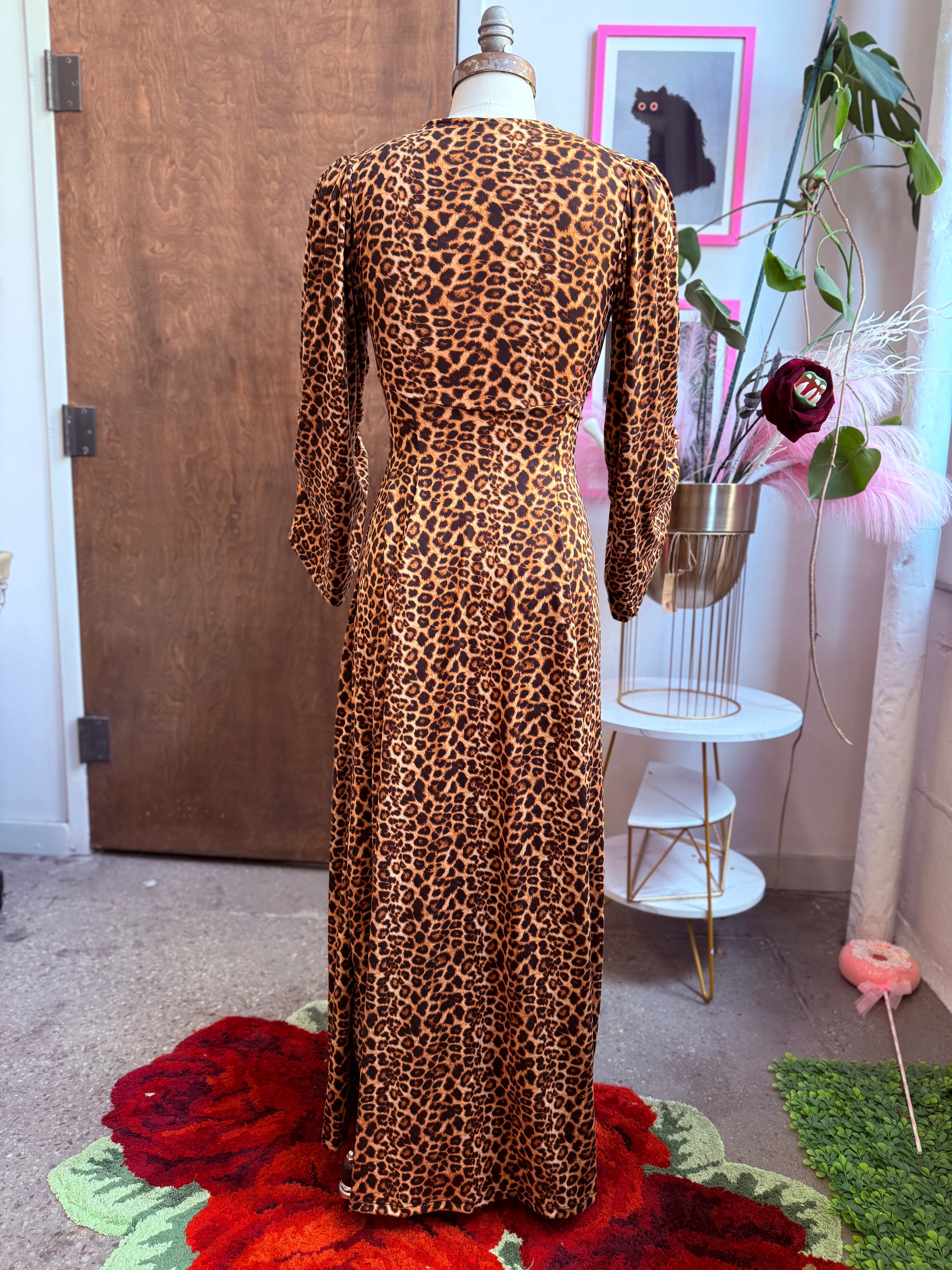 Raquel Maxi Dress with Bell Sleeves in Leopard Print Knit - Image 5
