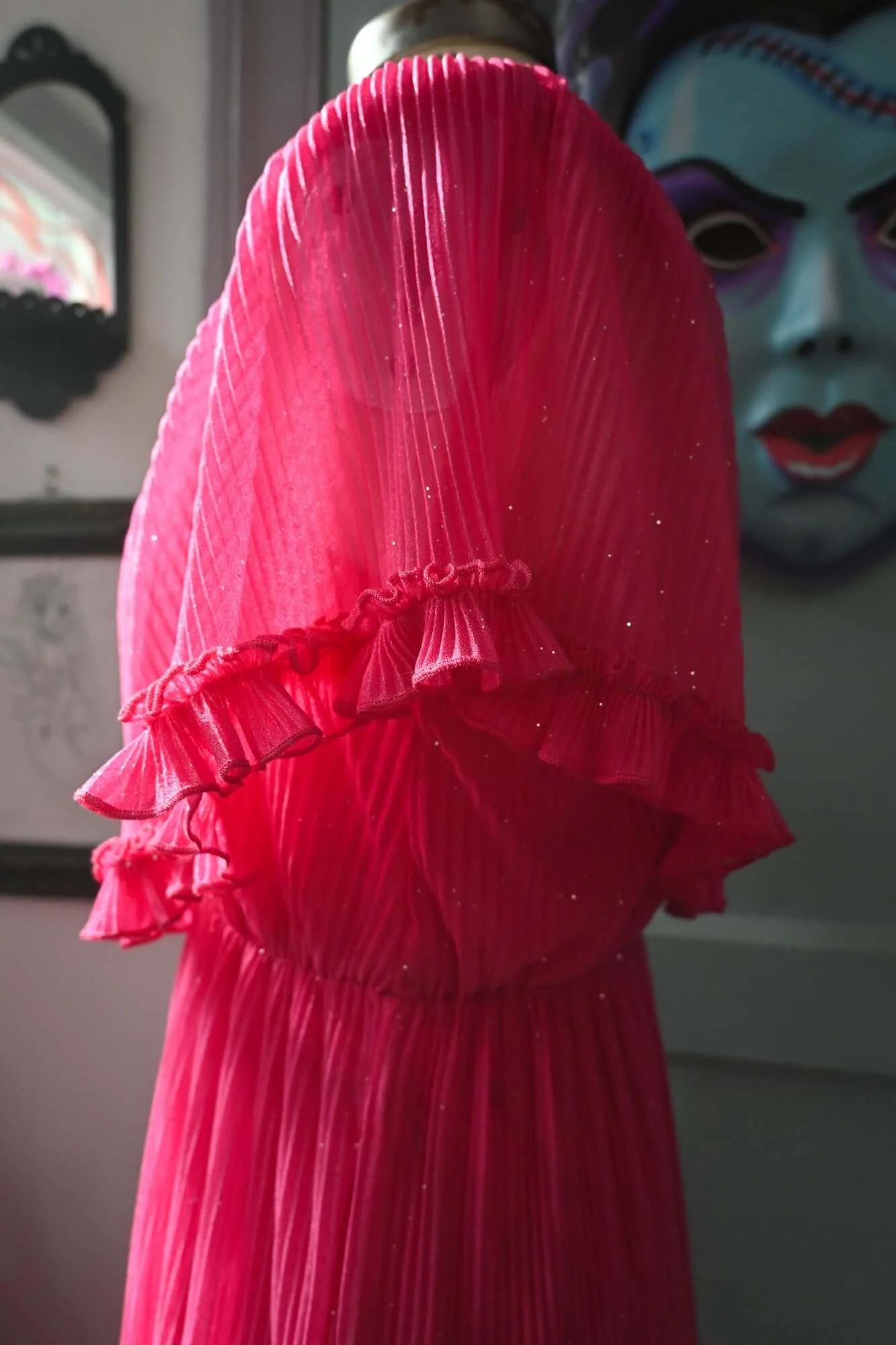 Villanelle Maxi Dress in Malibu Pink Sparkle Pleated Knit - Image 3