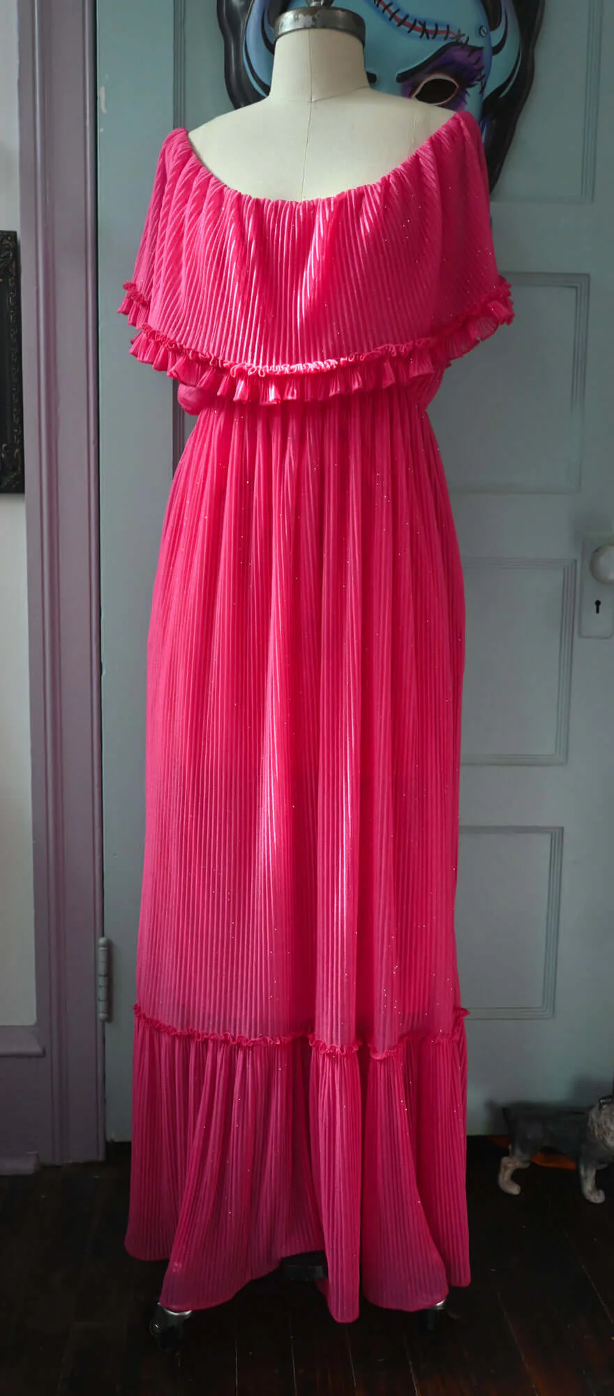Villanelle Maxi Dress in Malibu Pink Sparkle Pleated Knit - Image 4