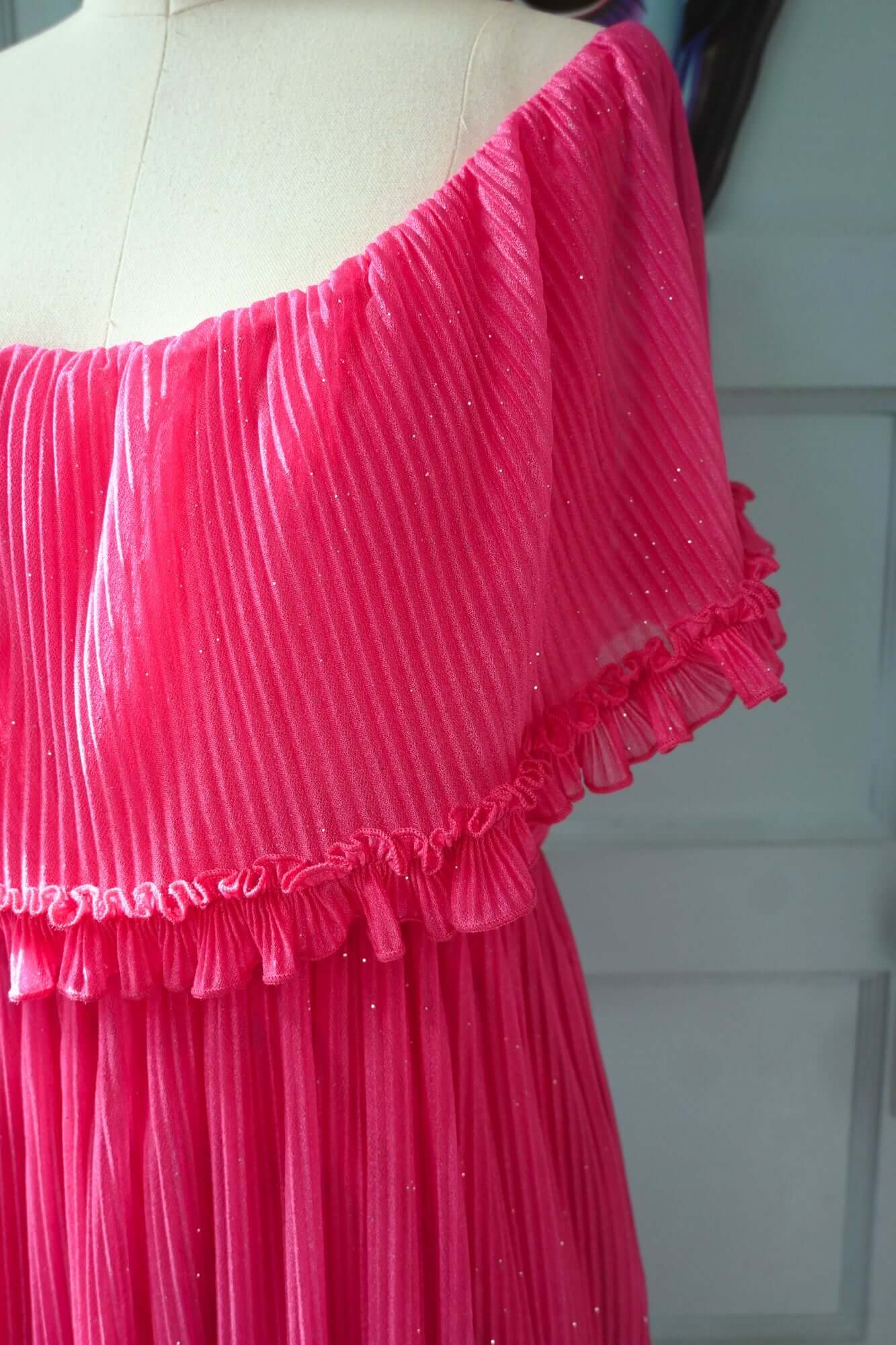 Villanelle Maxi Dress in Malibu Pink Sparkle Pleated Knit - Image 5