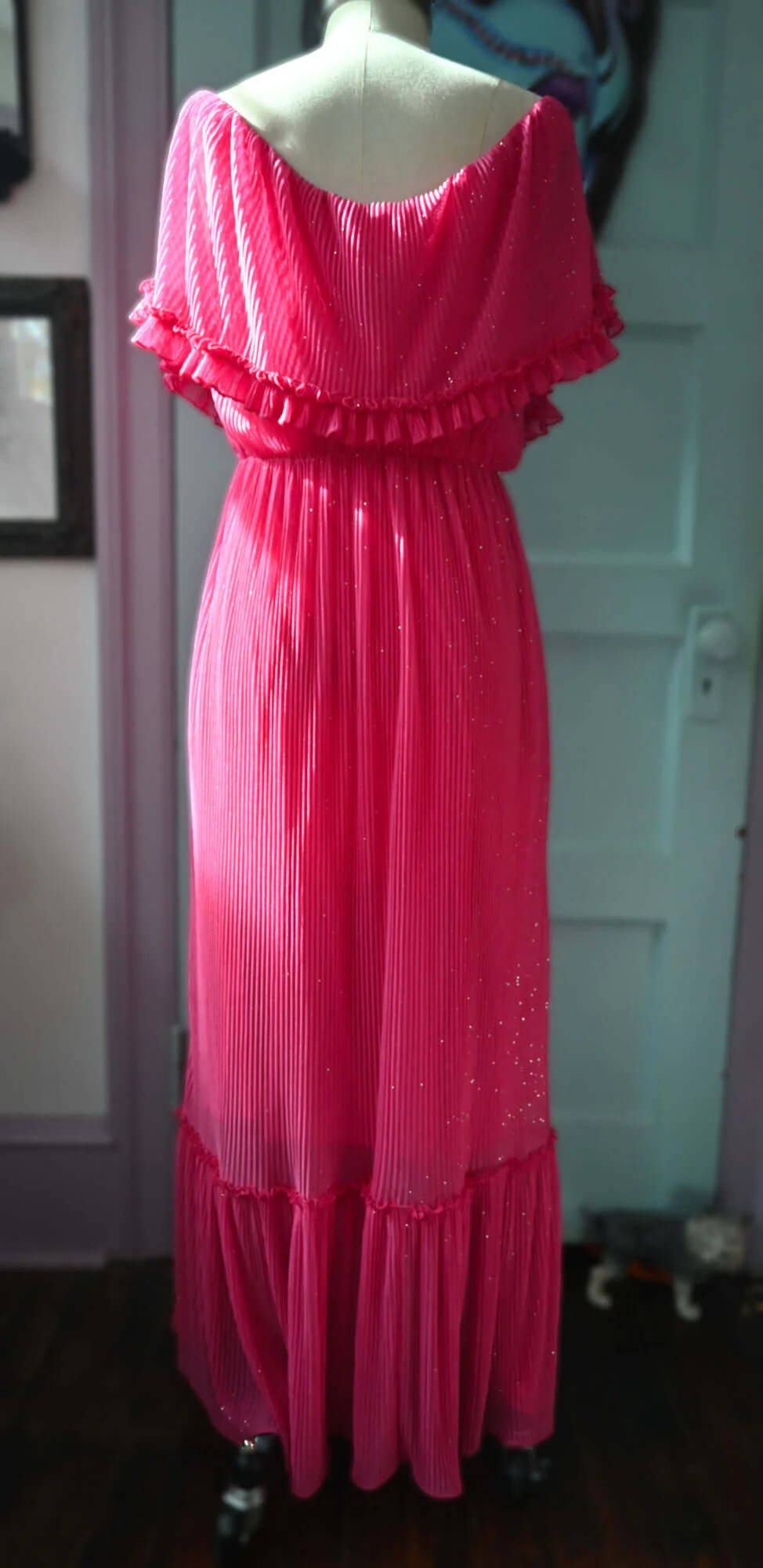 Villanelle Maxi Dress in Malibu Pink Sparkle Pleated Knit - Image 7