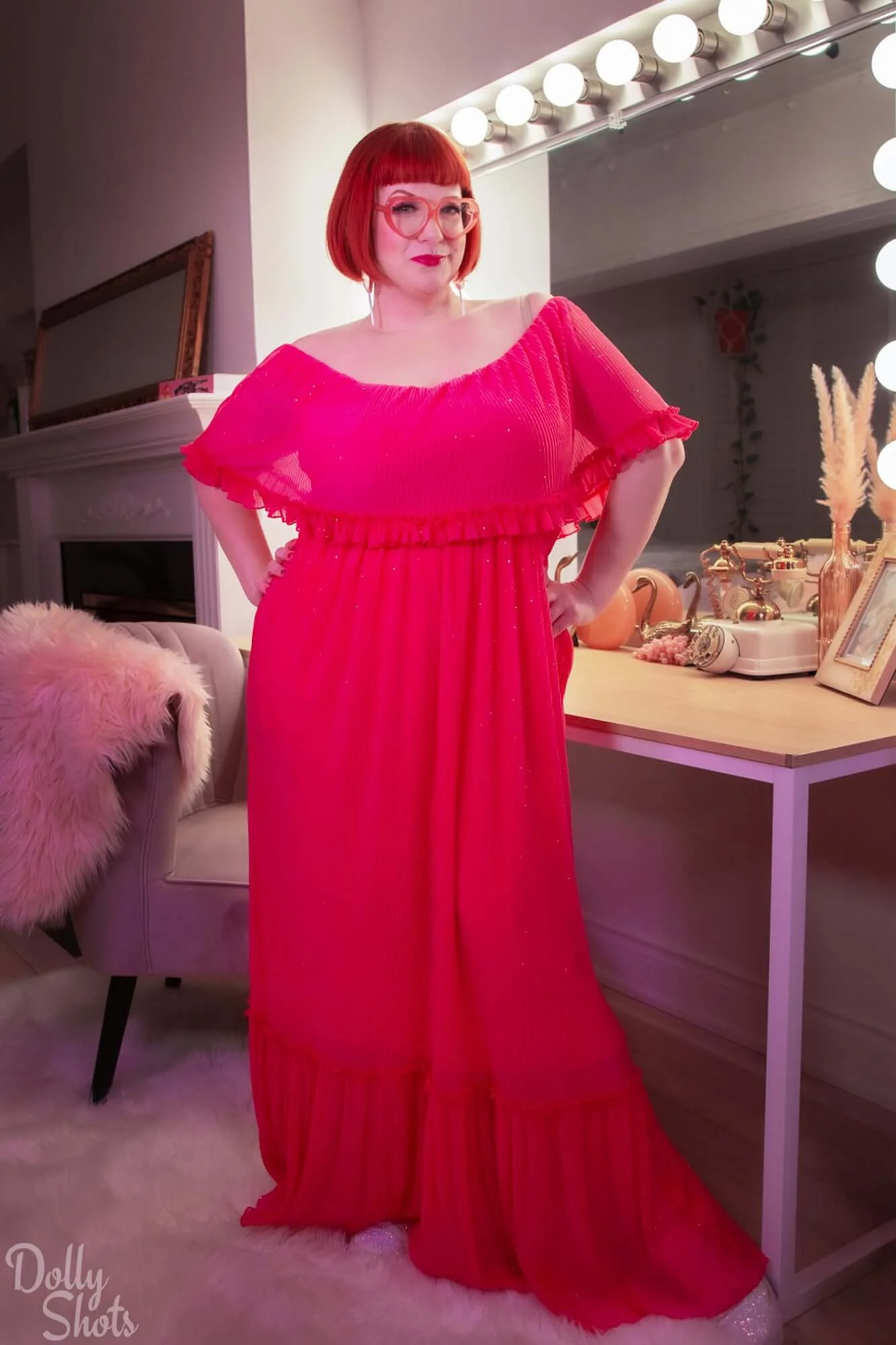 Villanelle Maxi Dress in Malibu Pink Sparkle Pleated Knit - Image 8